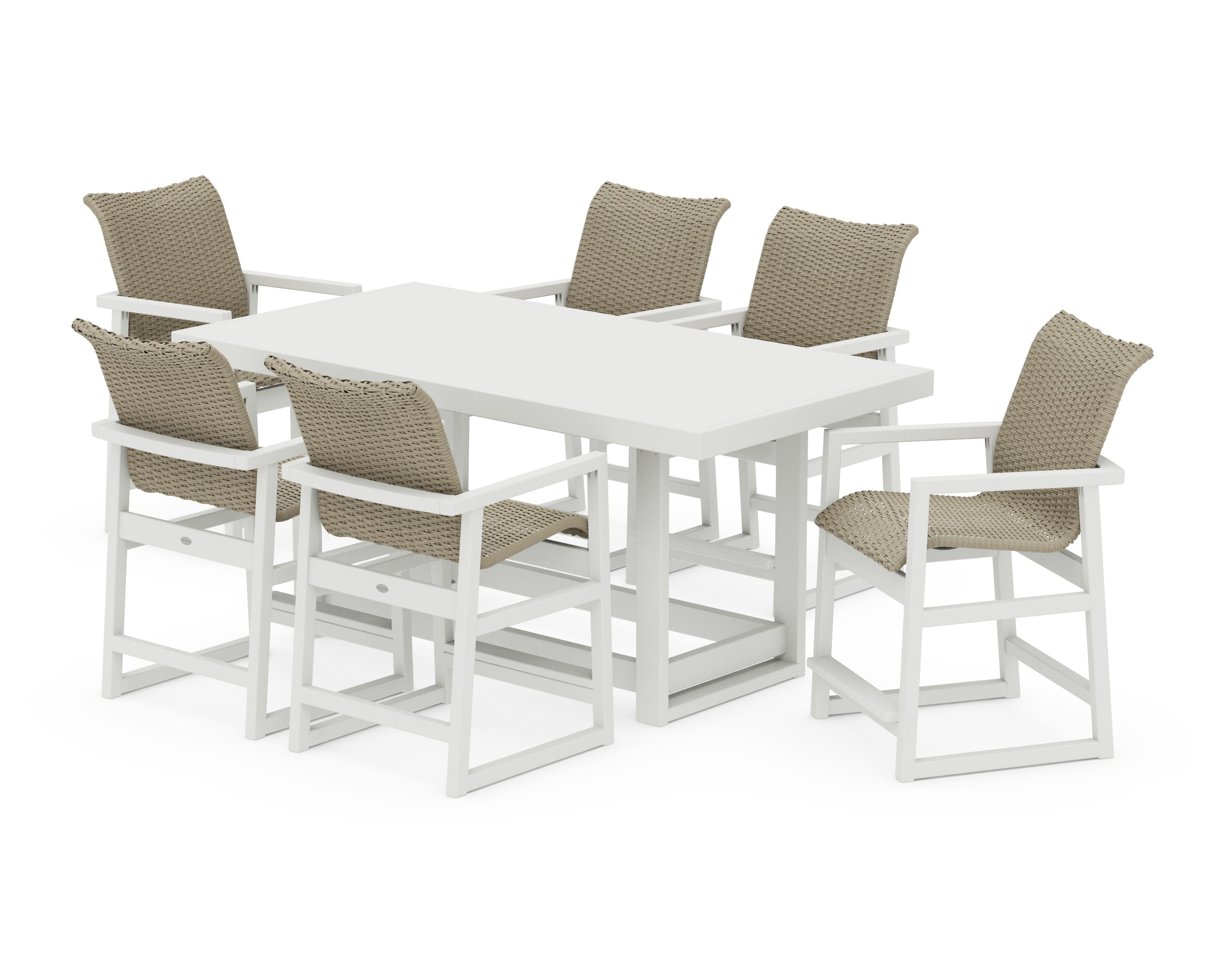 EDGE Woven Arm Chair 7-Piece Counter Set in Vintage White / Dune Grass