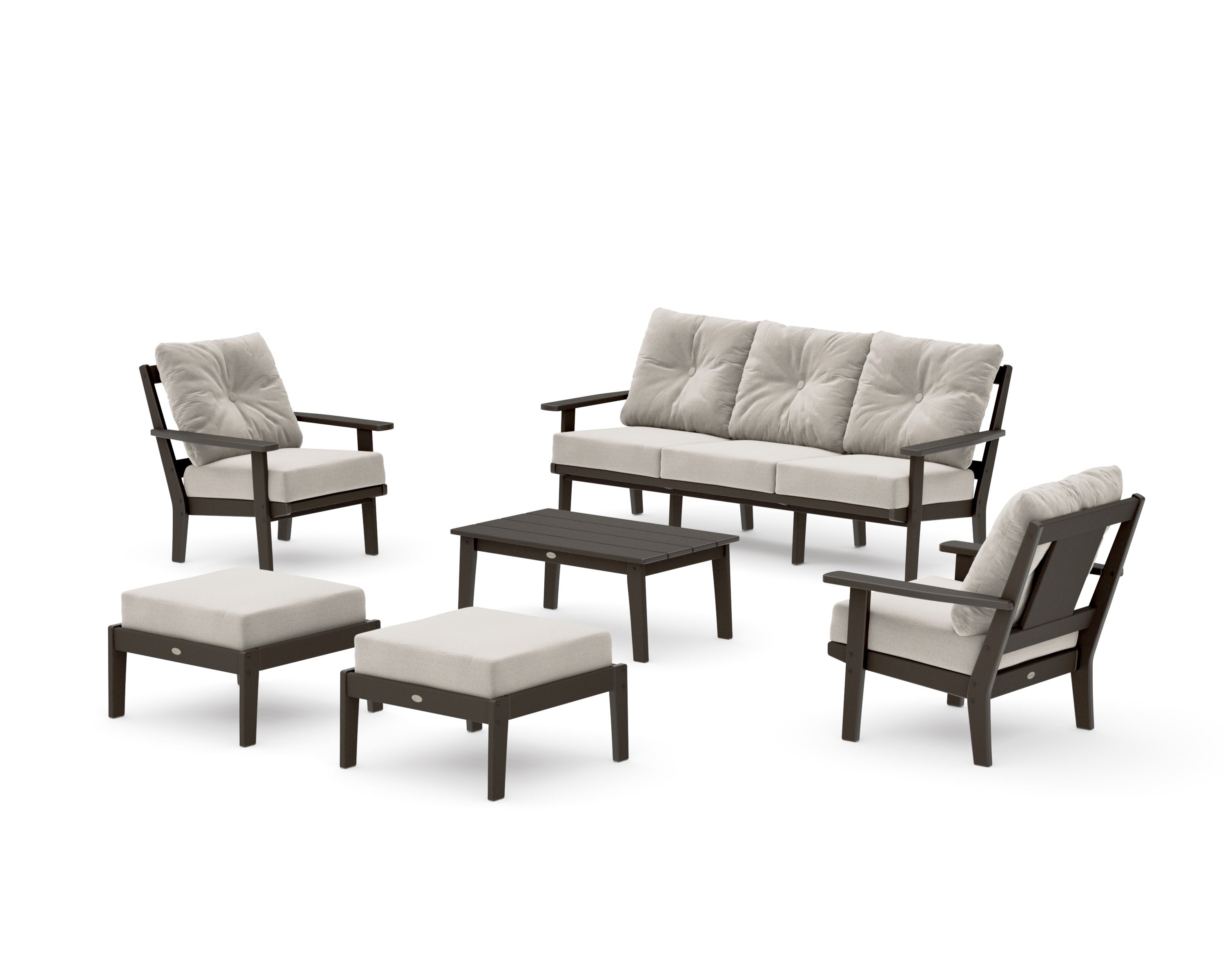 Prairie 6-Piece Lounge Sofa Set in Vintage Coffee / Dune Burlap