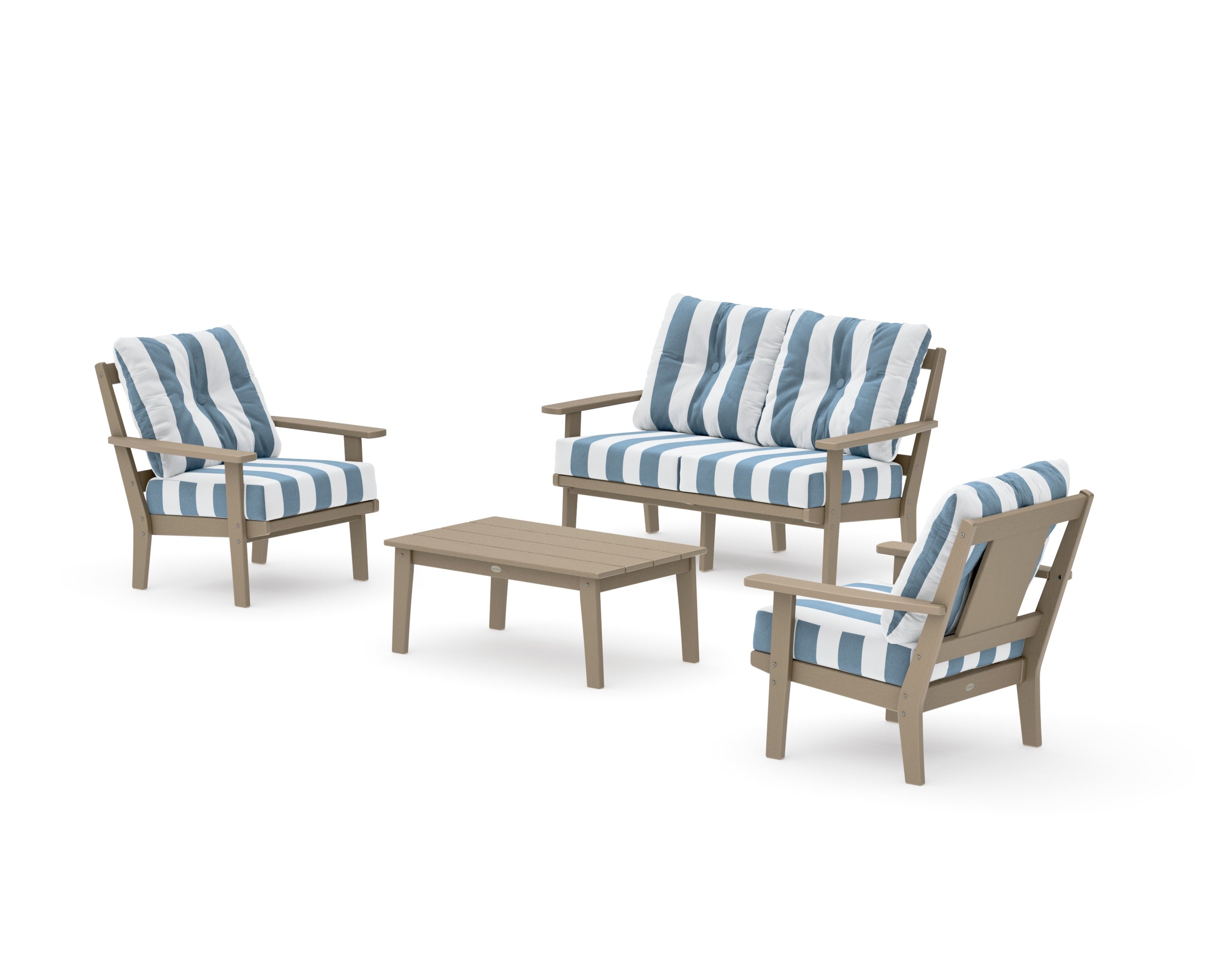 Prairie 4-Piece Deep Seating Set with Loveseat in Vintage Sahara / Cabana Stripe Sky Blue