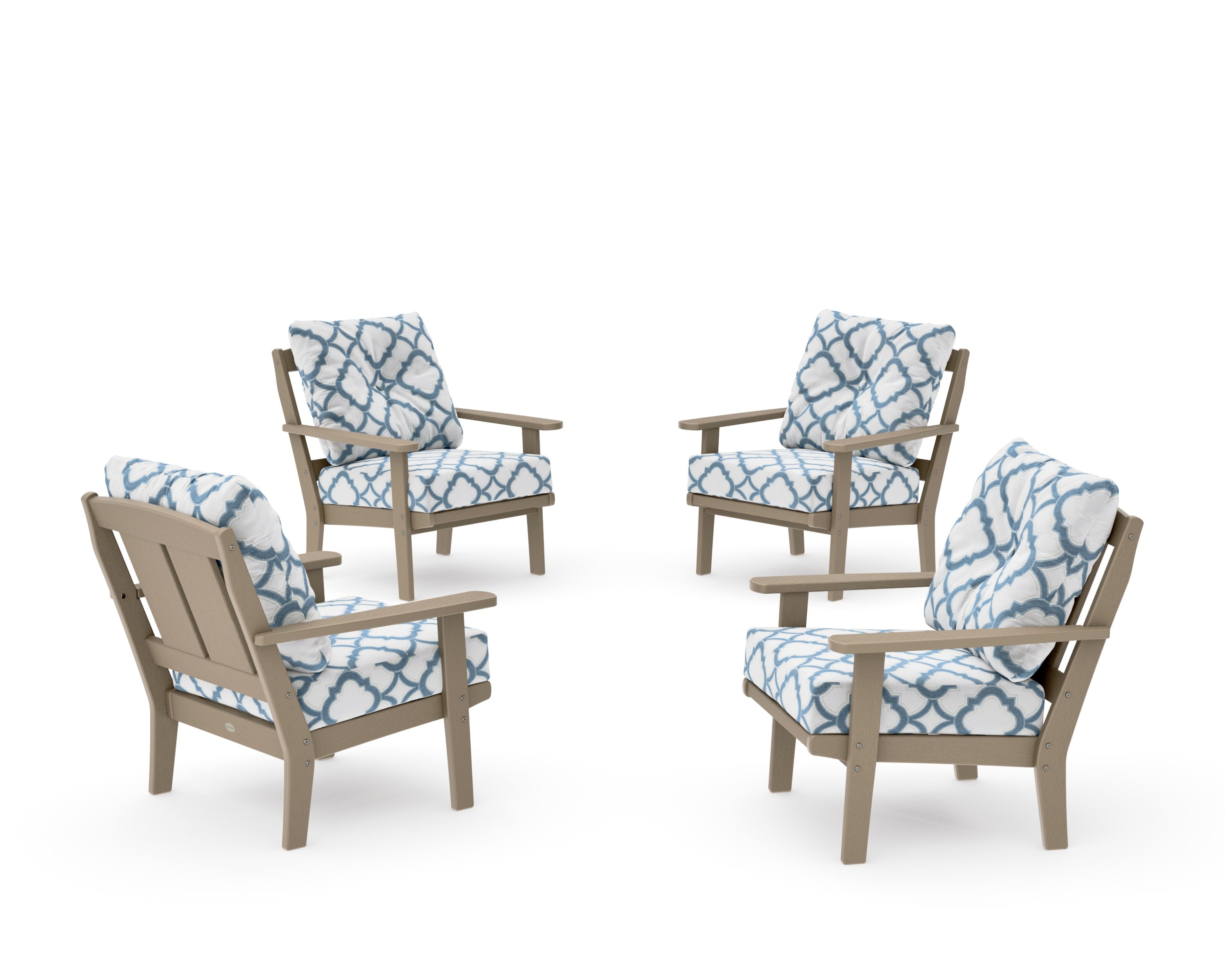Mission 5-Piece Deep Seating Set with Fire Pit Table in Vintage Sahara / Trellis Sky Blue