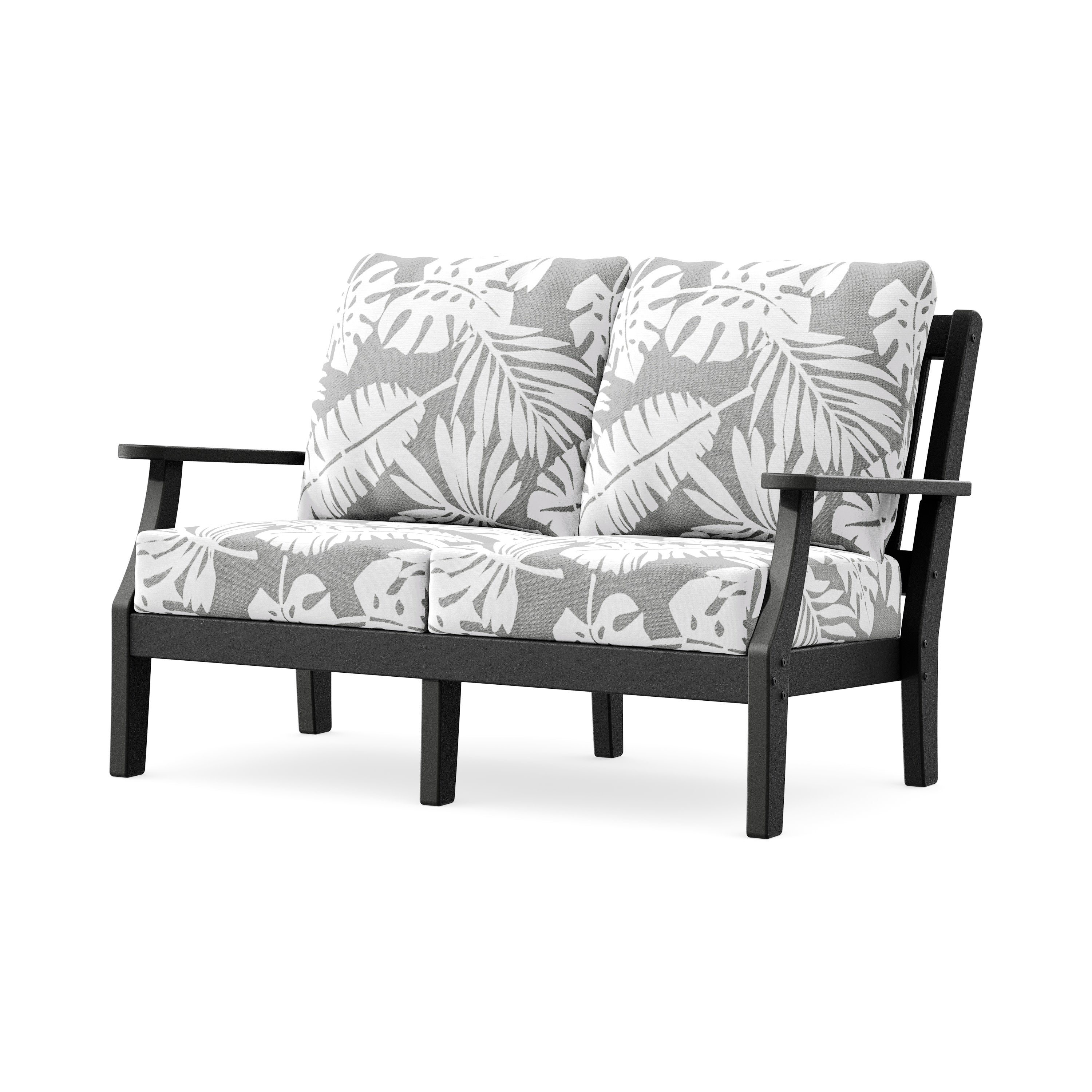 Chinoiserie Deep Seating Loveseat in Black / Leaf Grey Mist