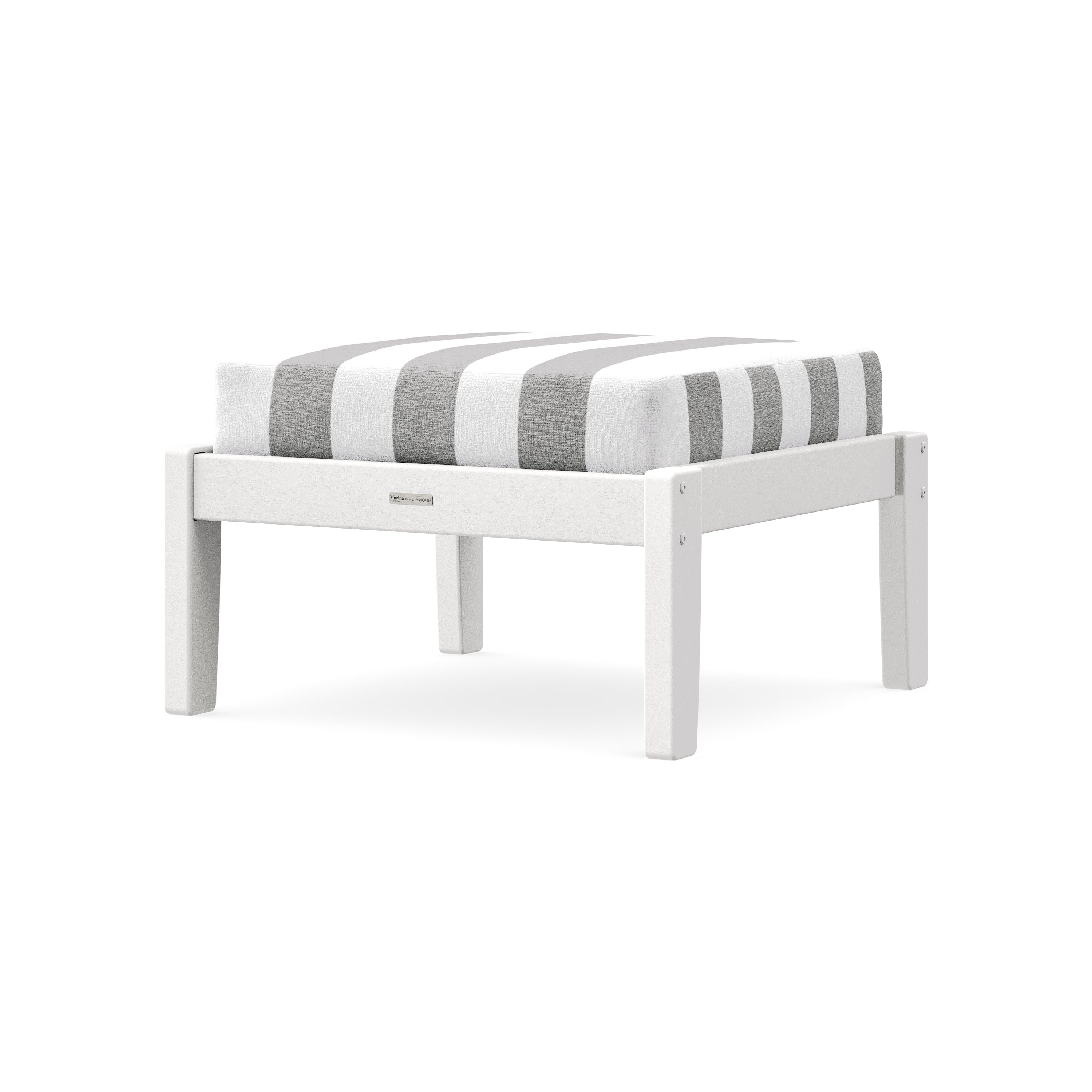 Chinoiserie Deep Seating Ottoman in White / Cabana Stripe Grey Mist
