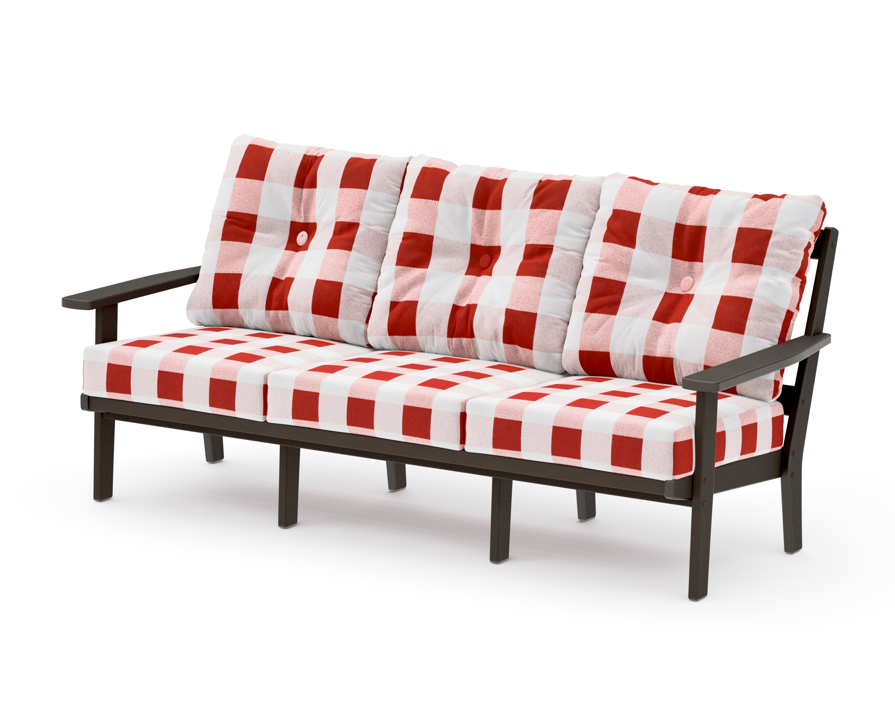 Oxford Deep Seating Sofa in Vintage Coffee / Buffalo Plaid Crimson