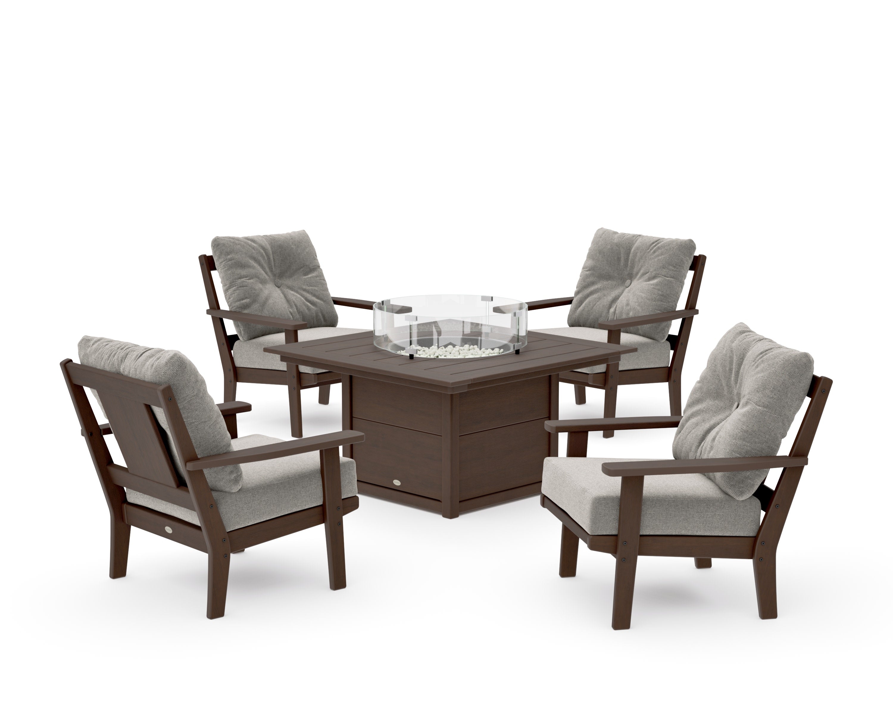 Prairie 5-Piece Deep Seating Set with Fire Pit Table in Kona / Weathered Tweed