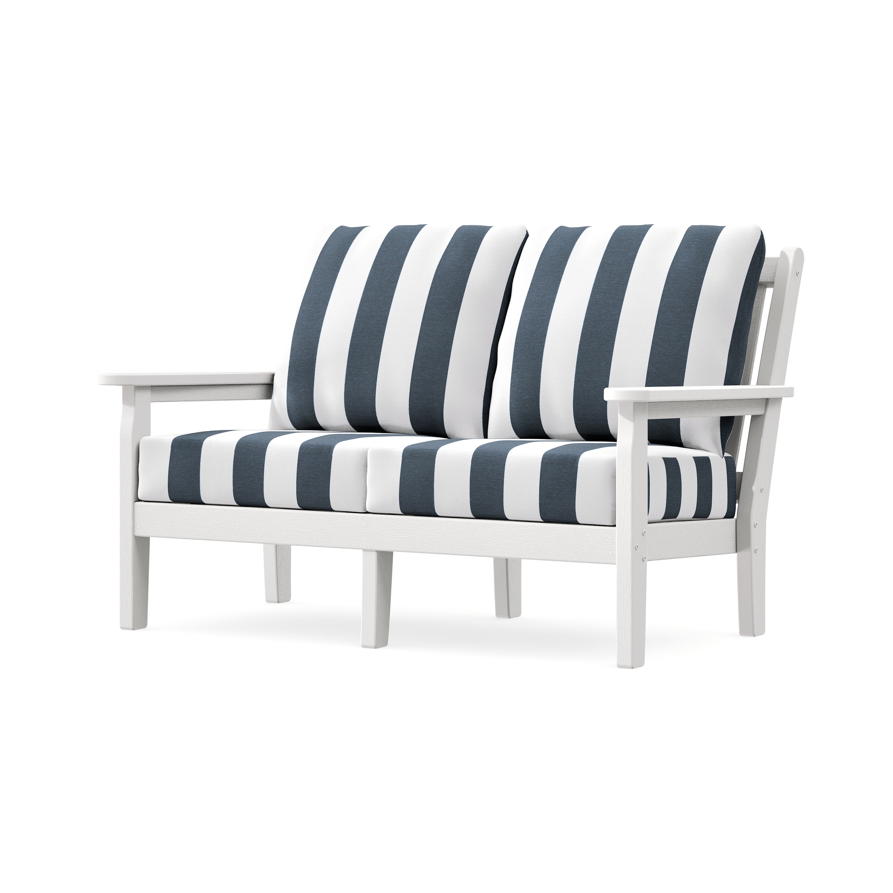 Chippendale Deep Seating Loveseat in Vintage White / Cabana Stripe Marine Indigo