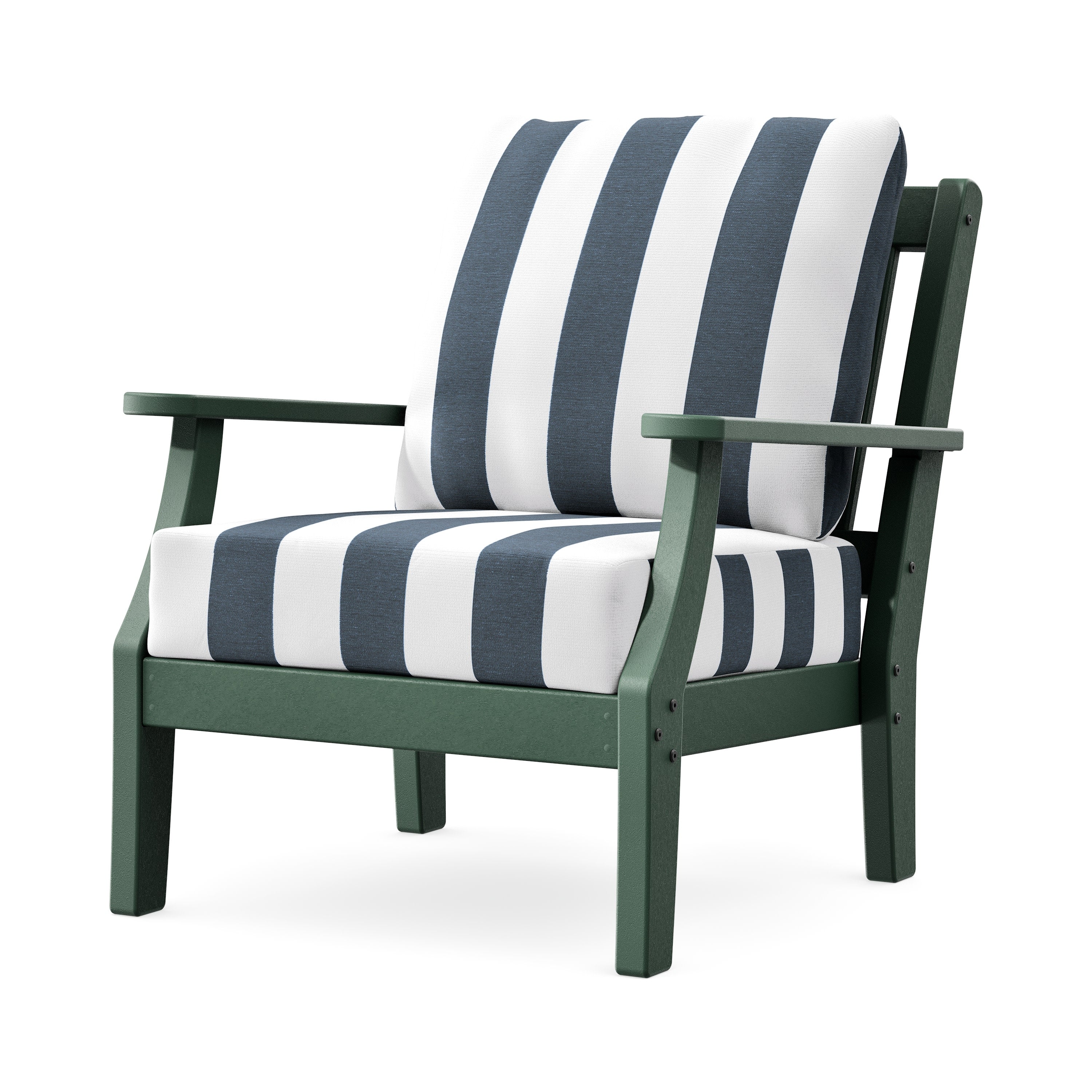 Chinoiserie Deep Seating Chair in Green / Cabana Stripe Marine Indigo
