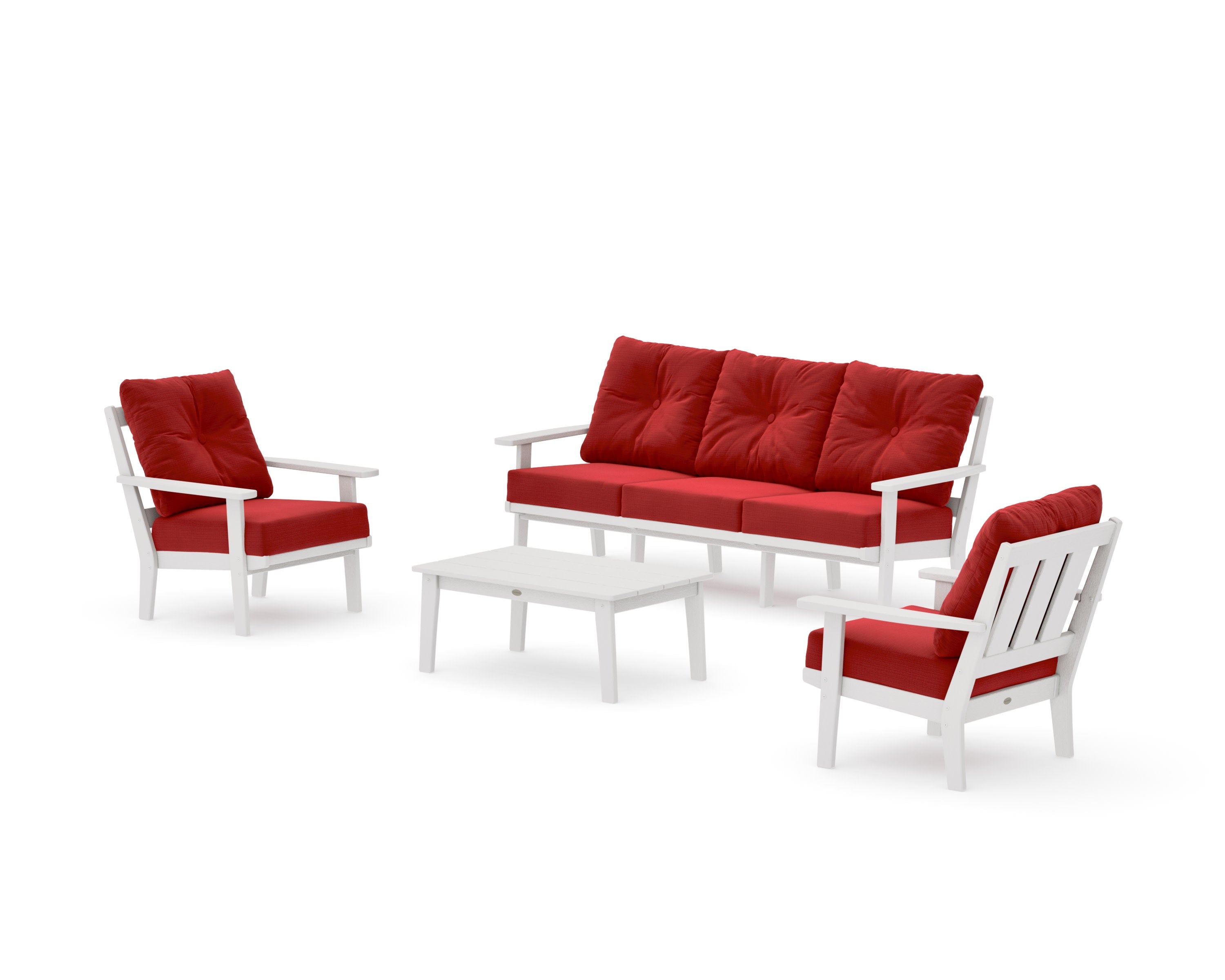 Oxford 4-Piece Deep Seating Set with Sofa in Vintage White / Crimson Linen