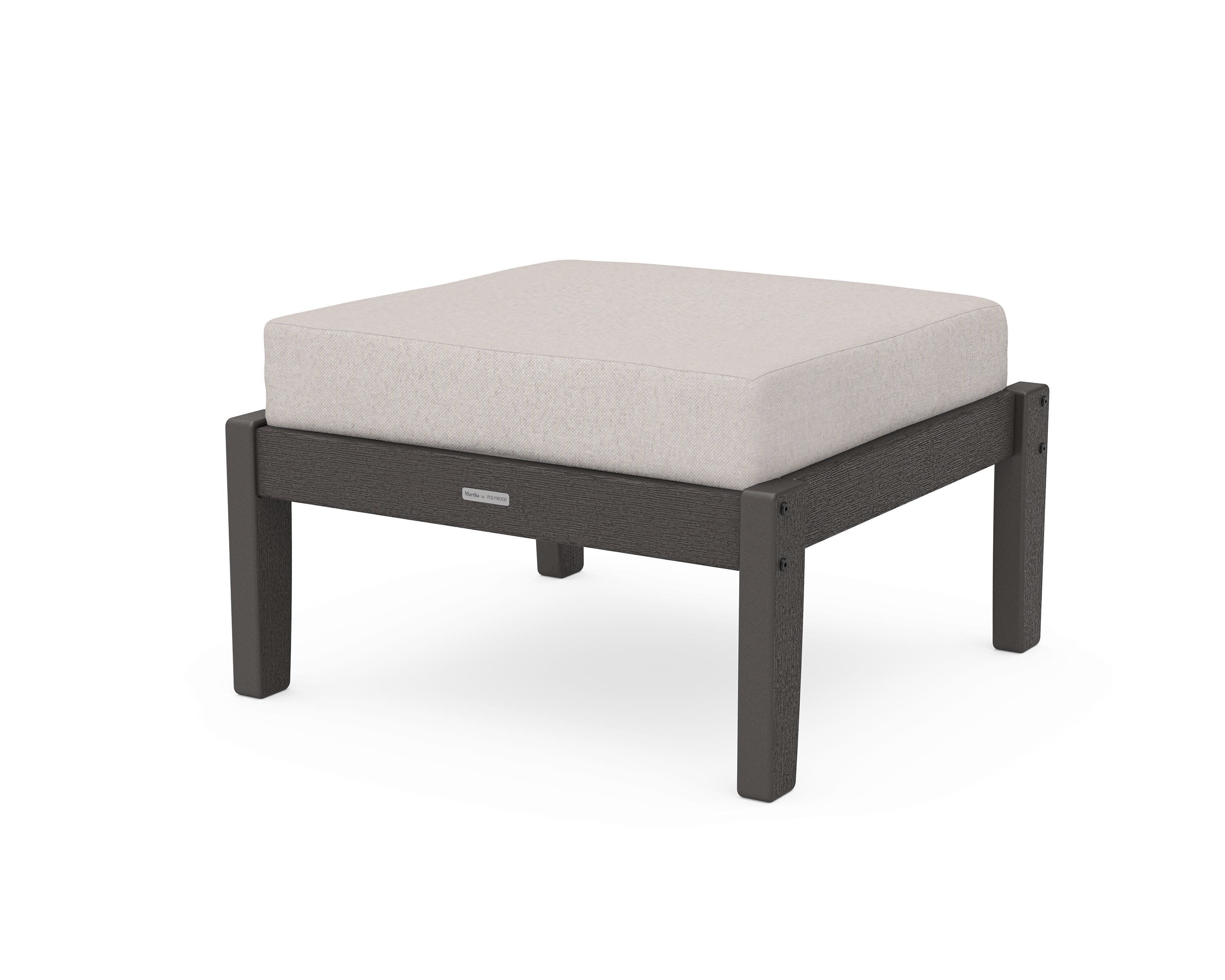Chinoiserie Deep Seating Ottoman in Vintage Coffee / Dune Burlap