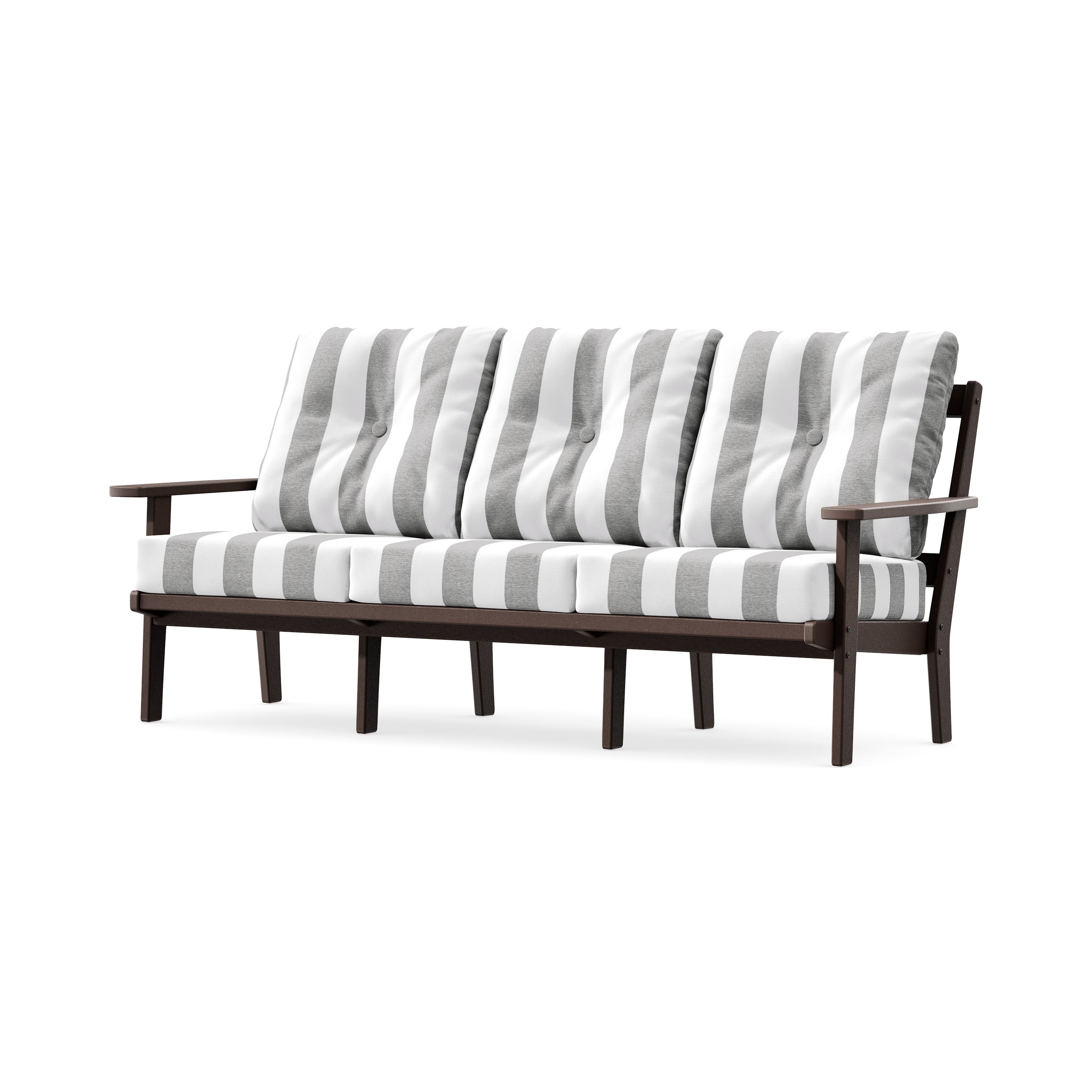 Oxford Deep Seating Sofa in Mahogany / Cabana Stripe Grey Mist