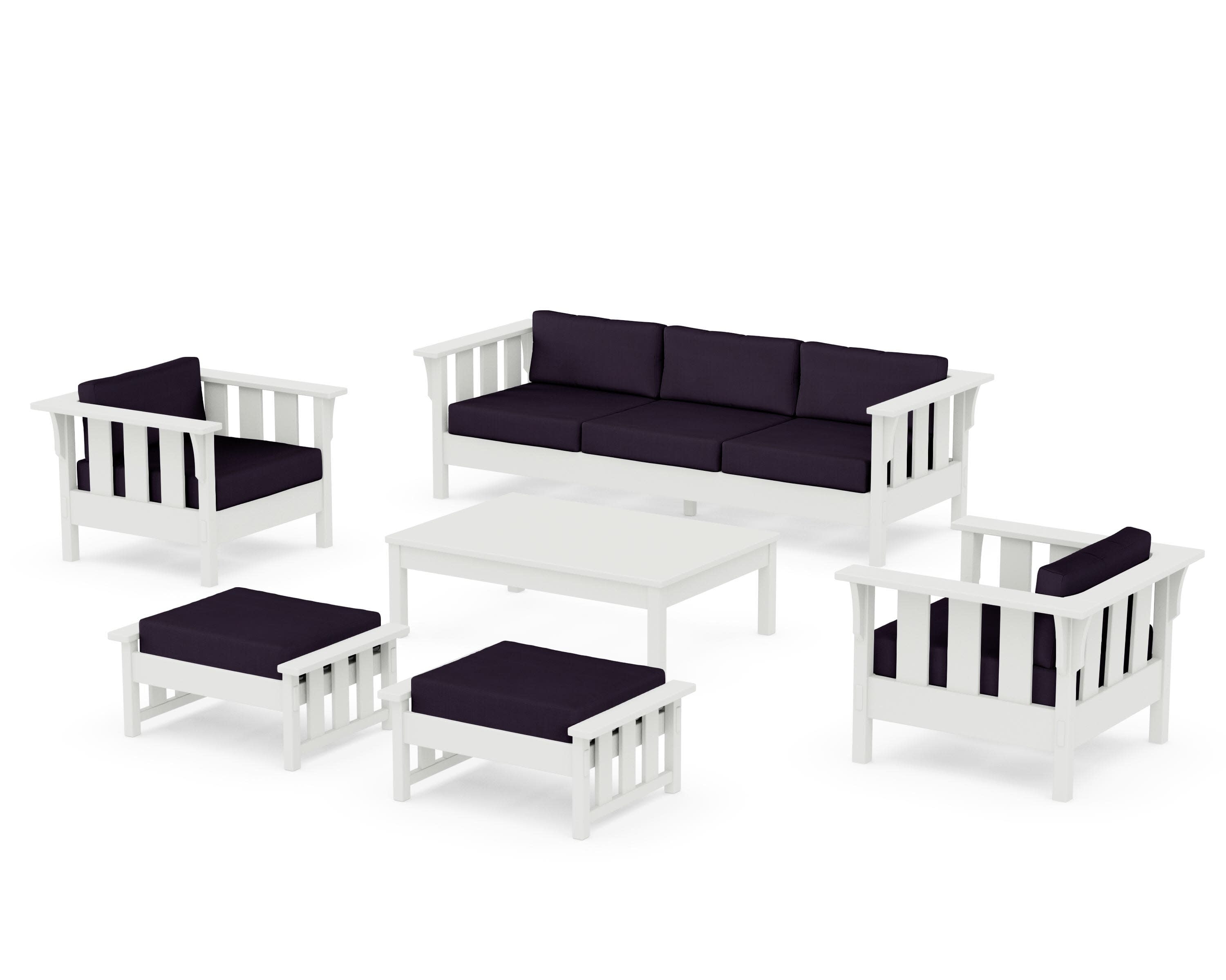 Acadia 6-Piece Lounge Sofa Set in Vintage White / Navy Linen