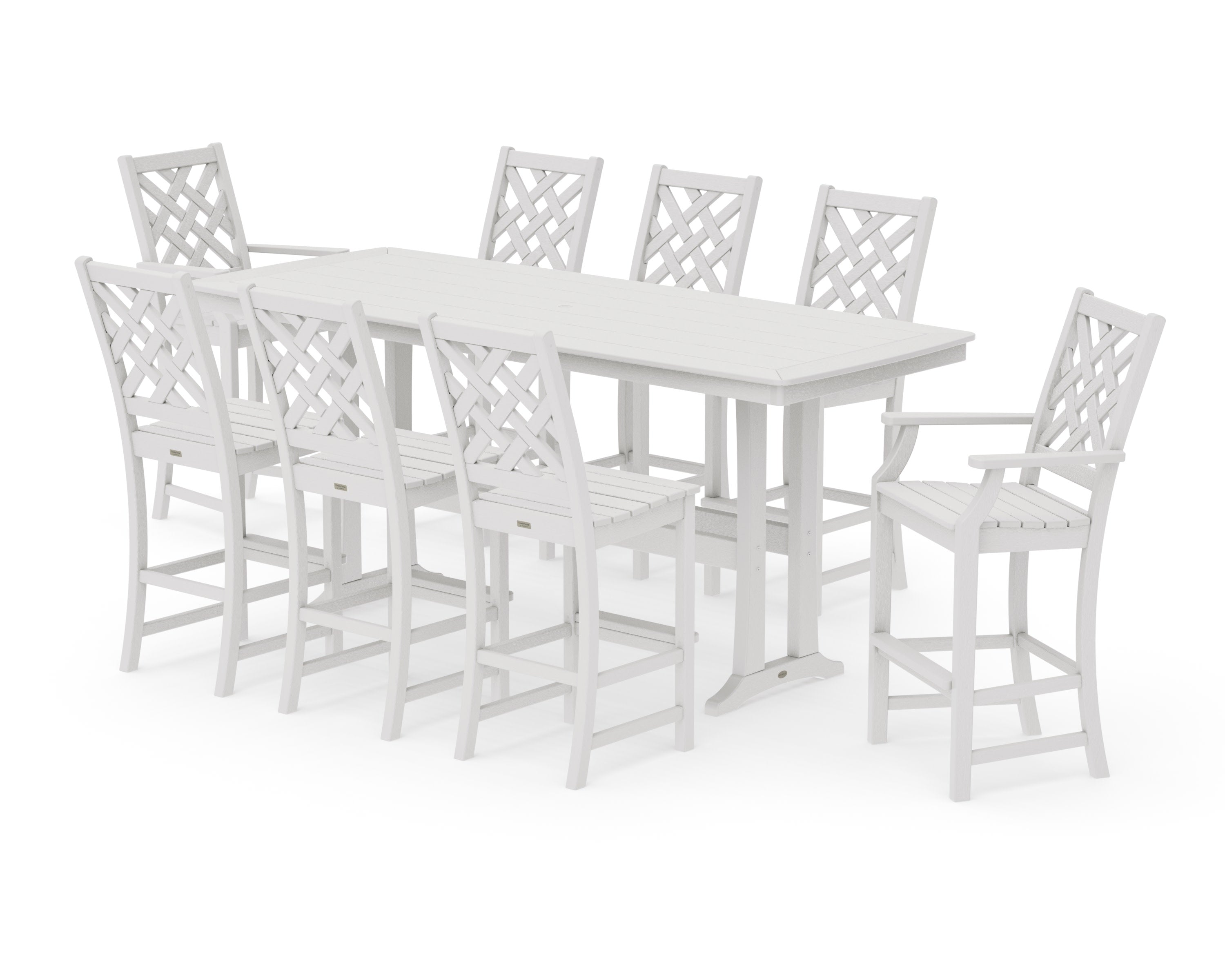 Wovendale 9-Piece Bar Set with Trestle Legs in Vintage White