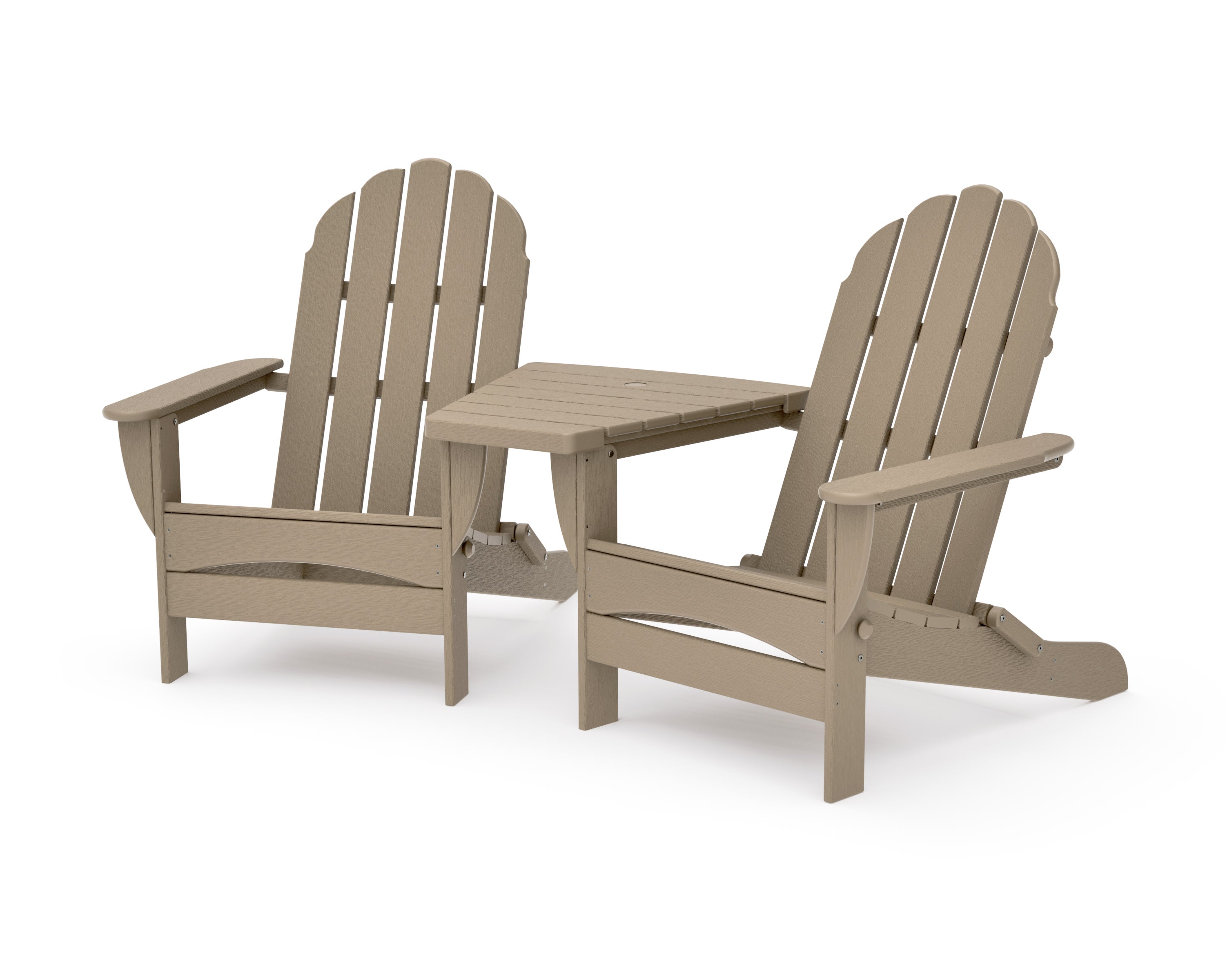 Classic Oversized Adirondacks with Angled Connecting Table in Vintage Sahara