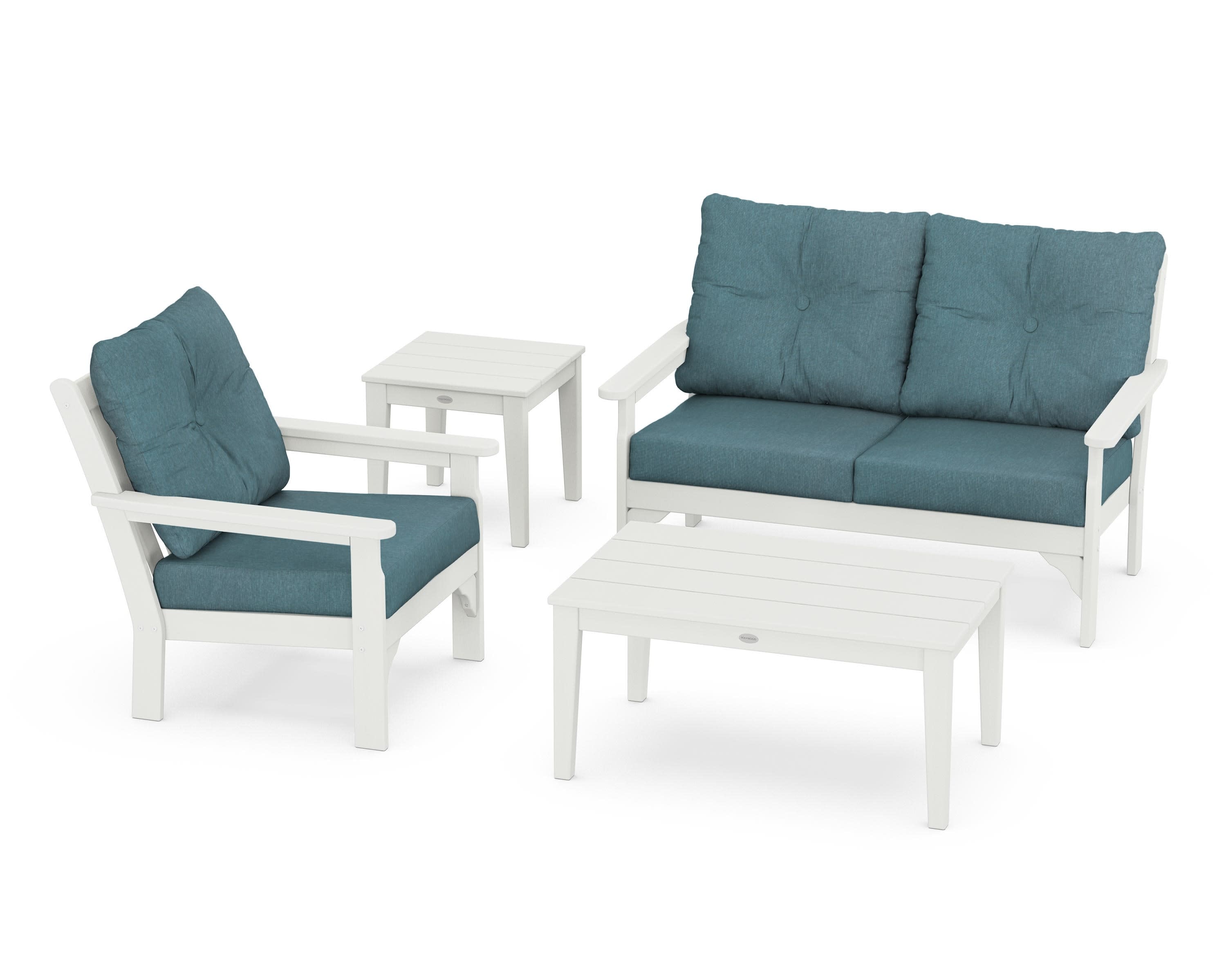 Vineyard 4-Piece Deep Seating Set in Vintage White / Ocean Teal