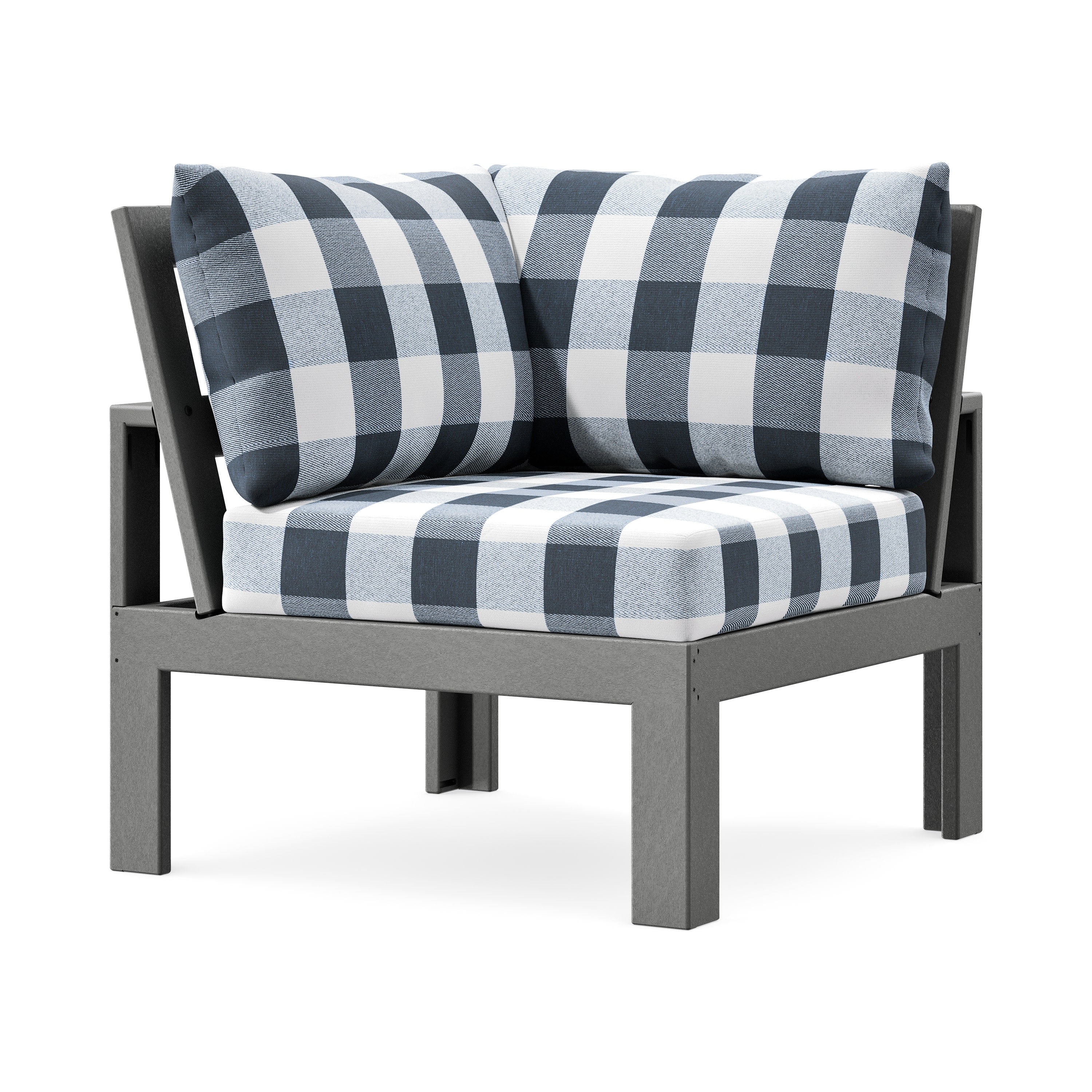 Modular Corner Chair in Slate Grey / Buffalo Plaid Marine Indigo