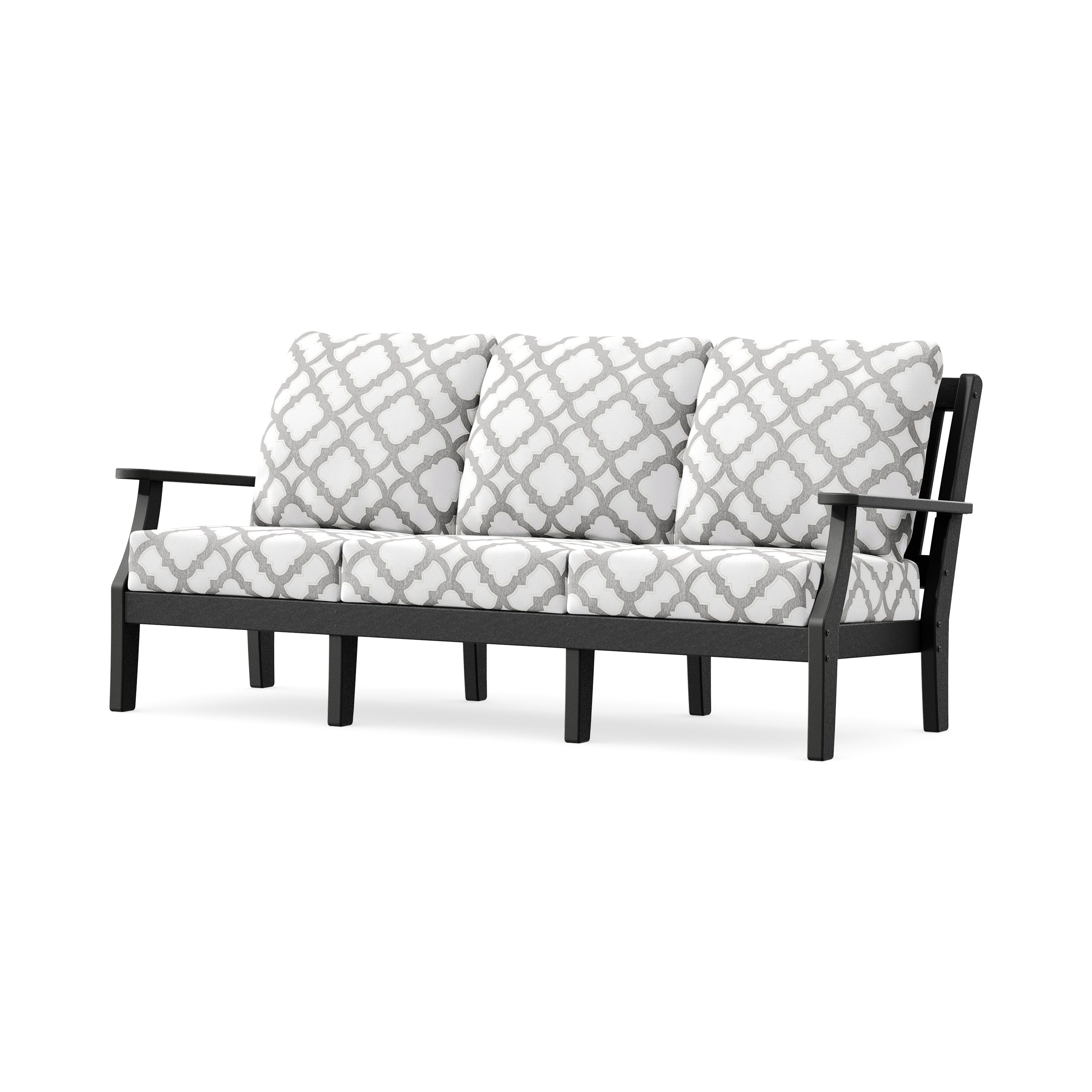 Chinoiserie Deep Seating Sofa in Black / Trellis Grey Mist