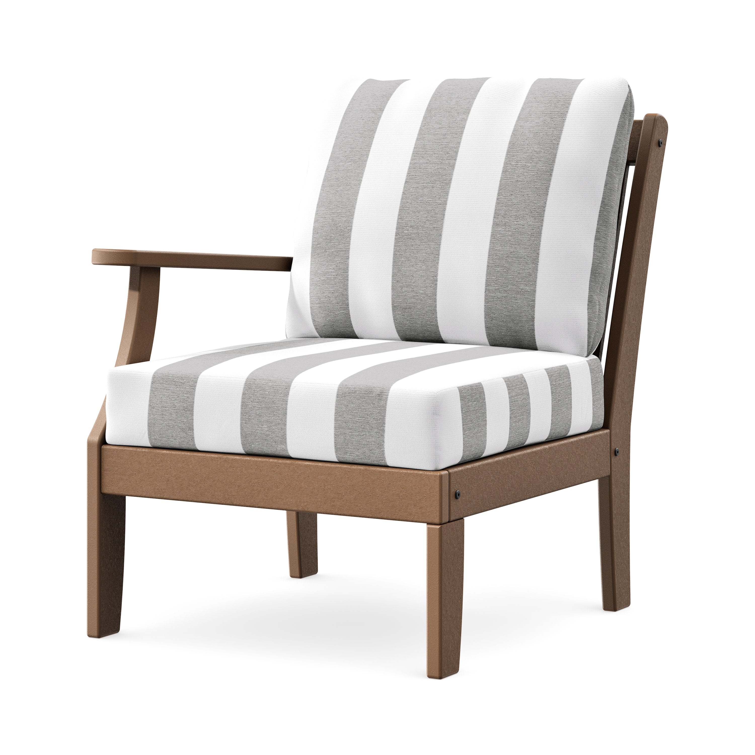 Braxton Modular Left Arm Chair in Teak / Cabana Stripe Grey Mist