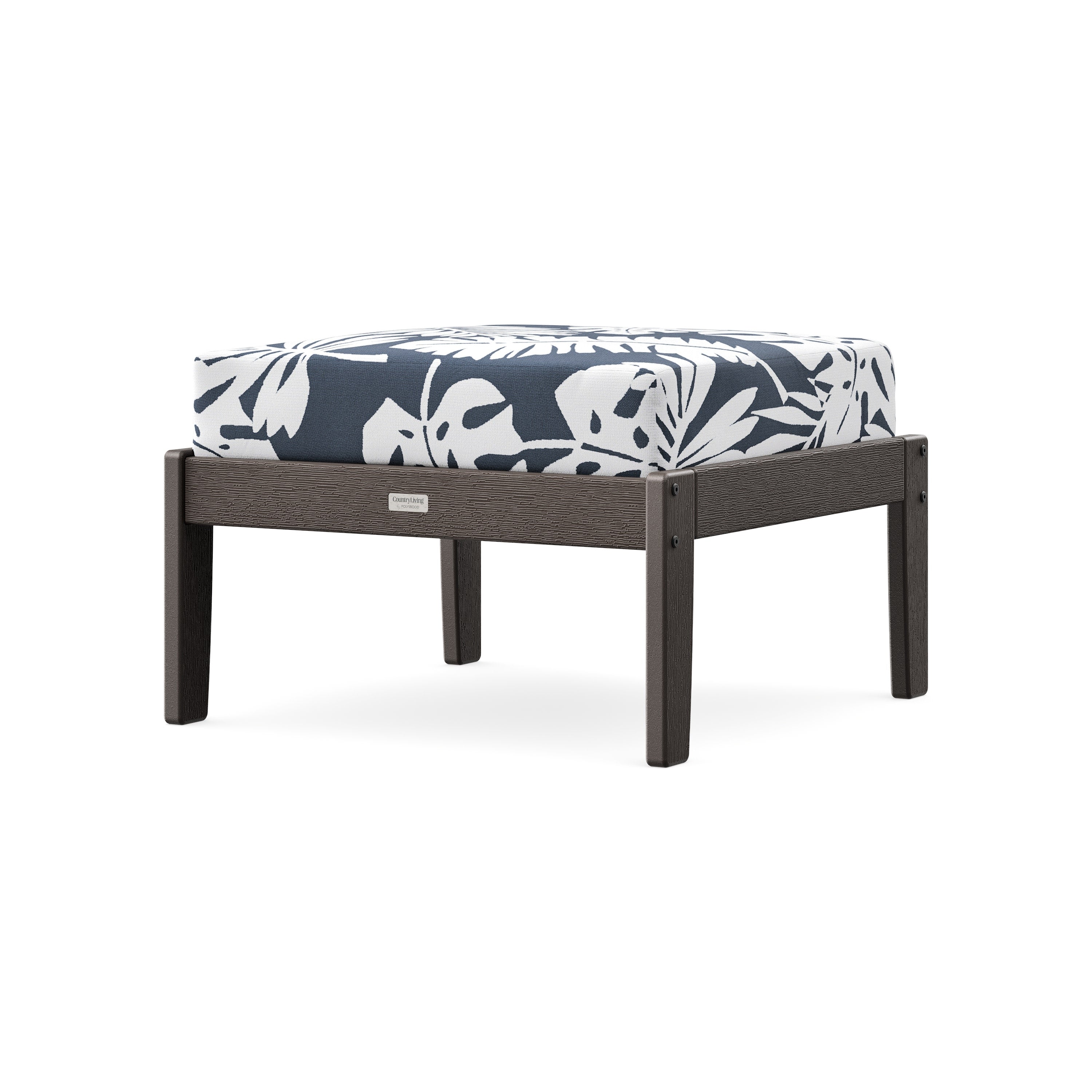 Cottage Deep Seating Ottoman in Vintage Coffee / Leaf Marine Indigo