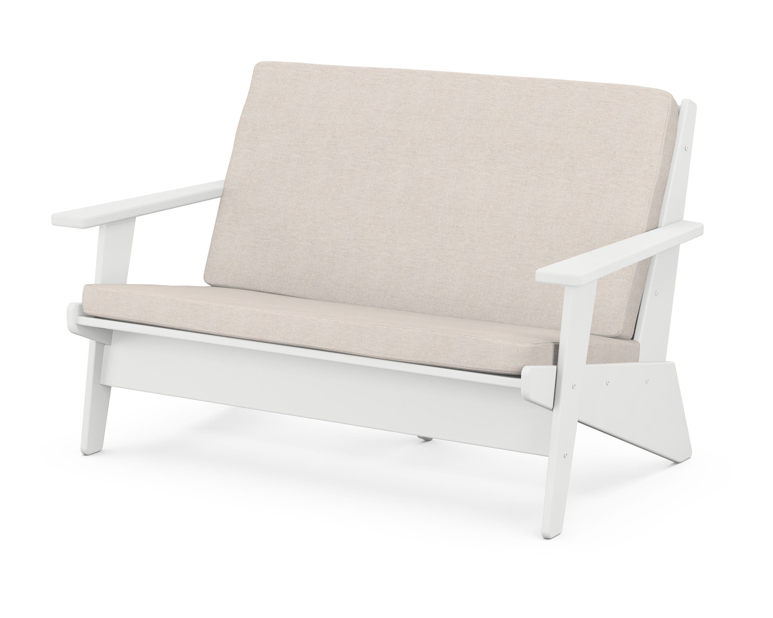 Riviera Modern Lounge Loveseat in White / Nuance Cloud