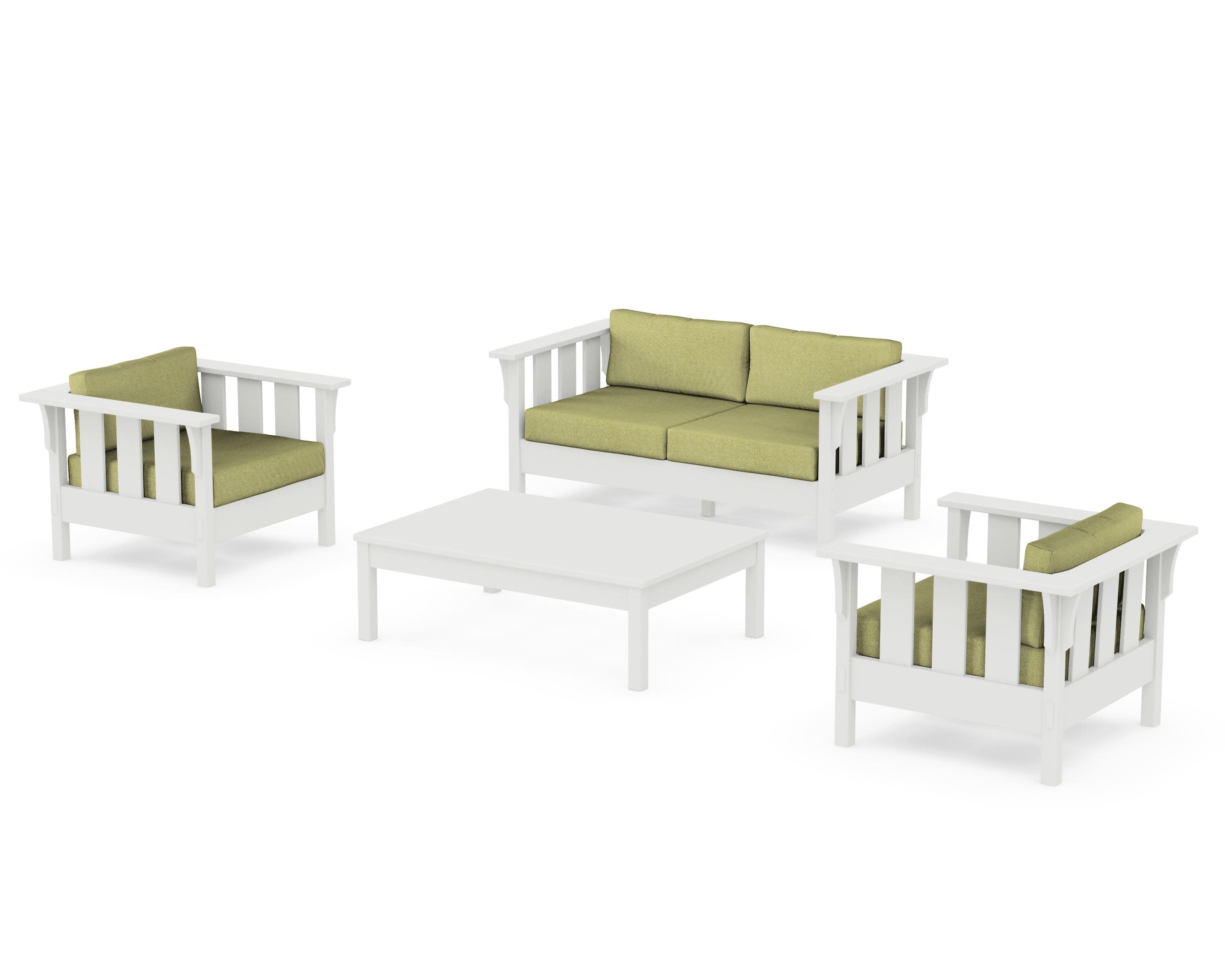 Acadia 4-Piece Deep Seating Set with Loveseat in Vintage White / Chartreuse Boucle