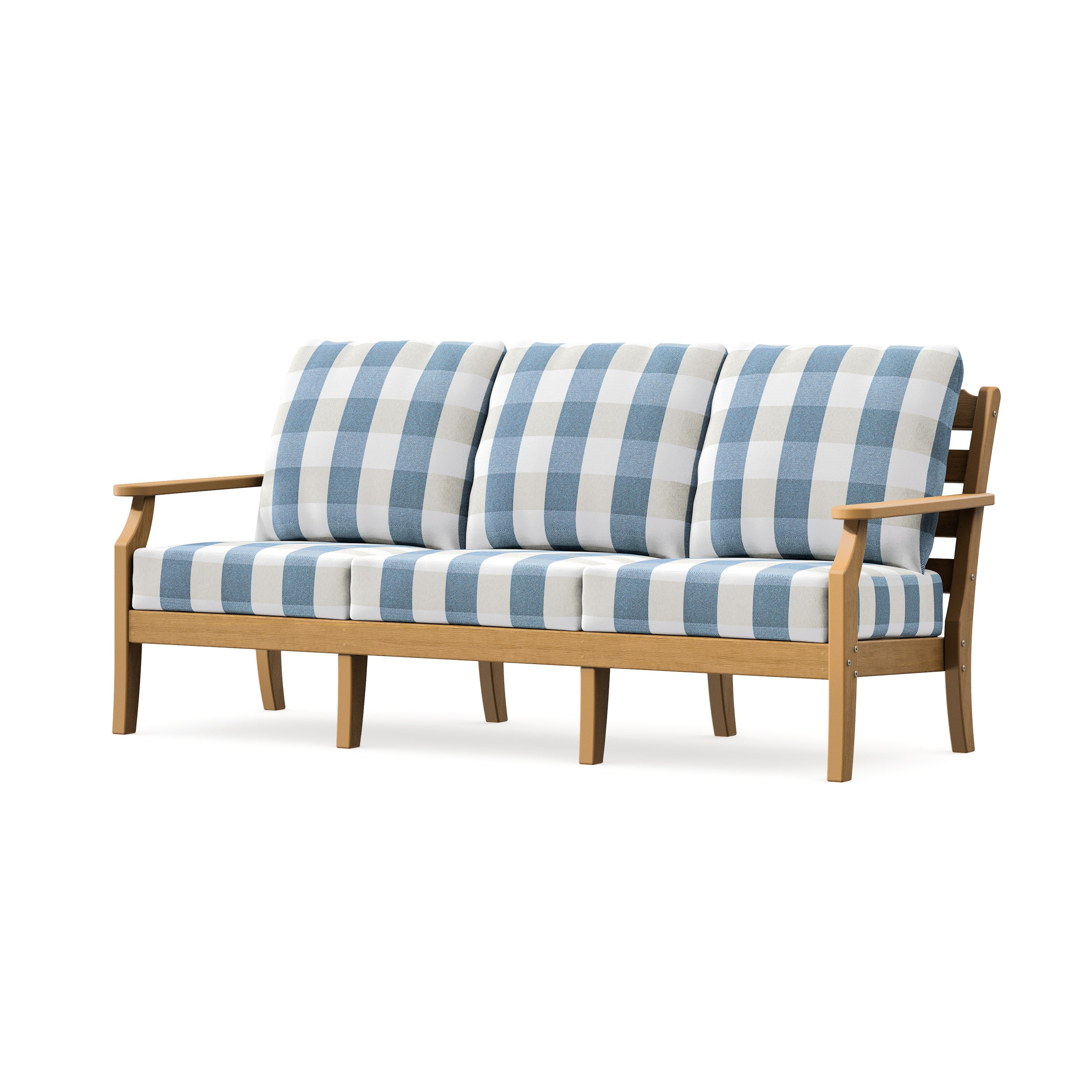 Savannah Deep Seating Sofa in Natural / Buffalo Plaid Sky Blue