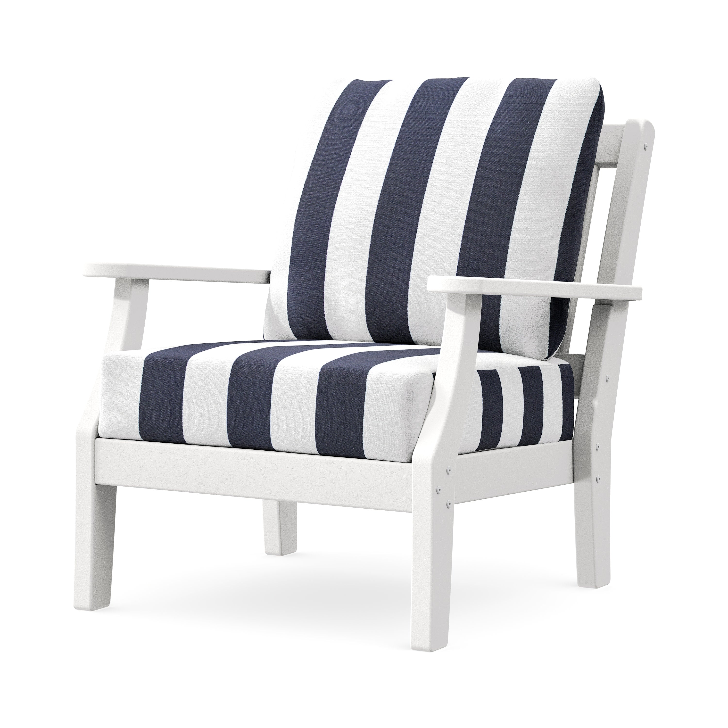 Chinoiserie Deep Seating Chair in White / Cabana Stripe Navy