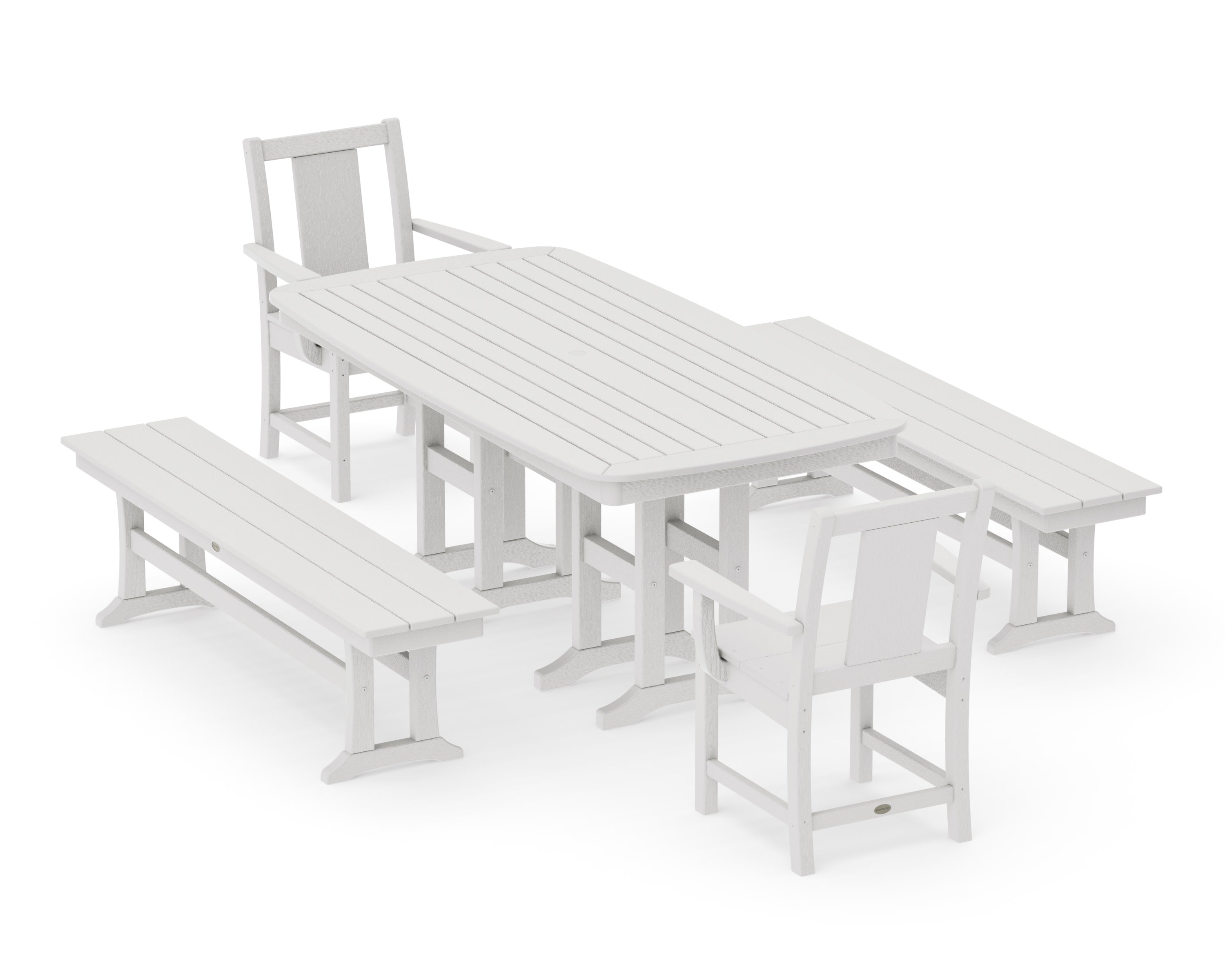 Prairie 5-Piece Dining Set with Benches in Vintage White