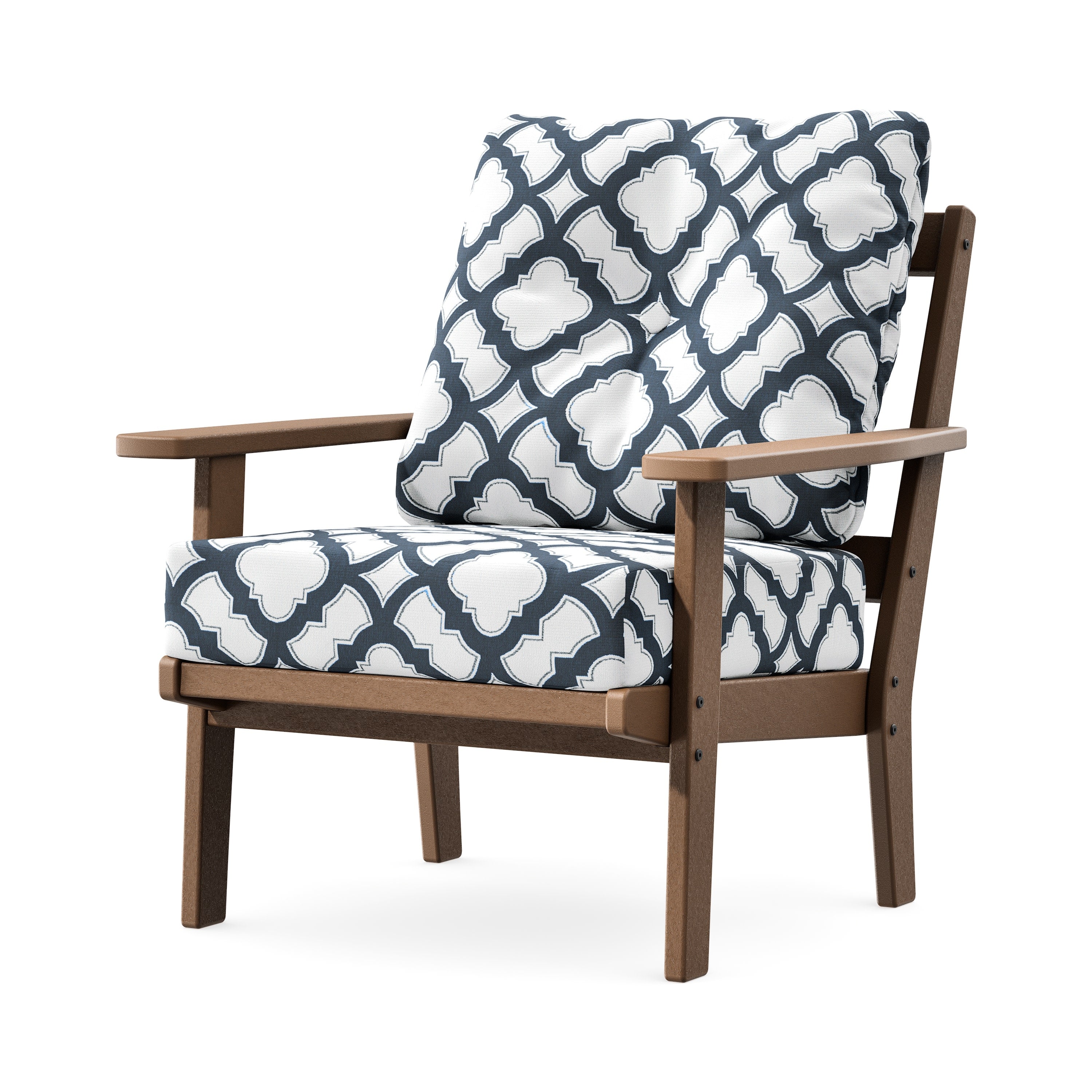 Prairie Deep Seating Chair in Teak / Trellis Marine Indigo