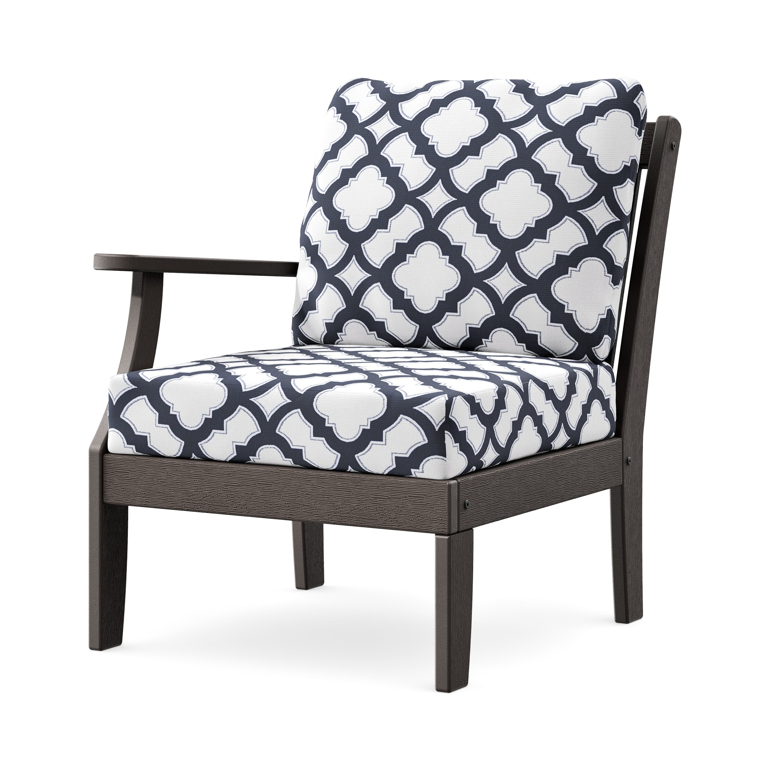 Braxton Modular Left Arm Chair in Vintage Coffee / Trellis Navy