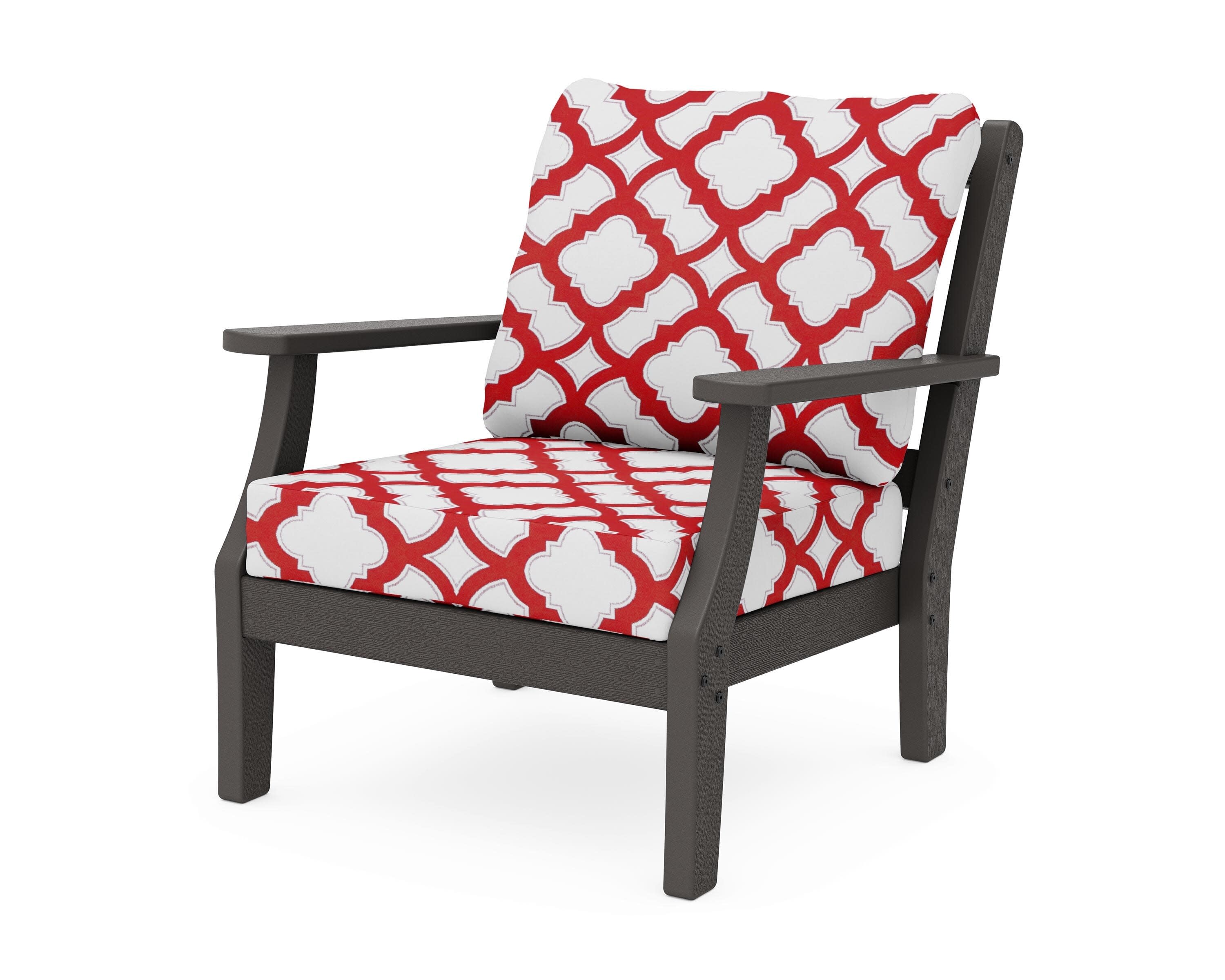 Chinoiserie Deep Seating Chair in Vintage Coffee / Trellis Crimson