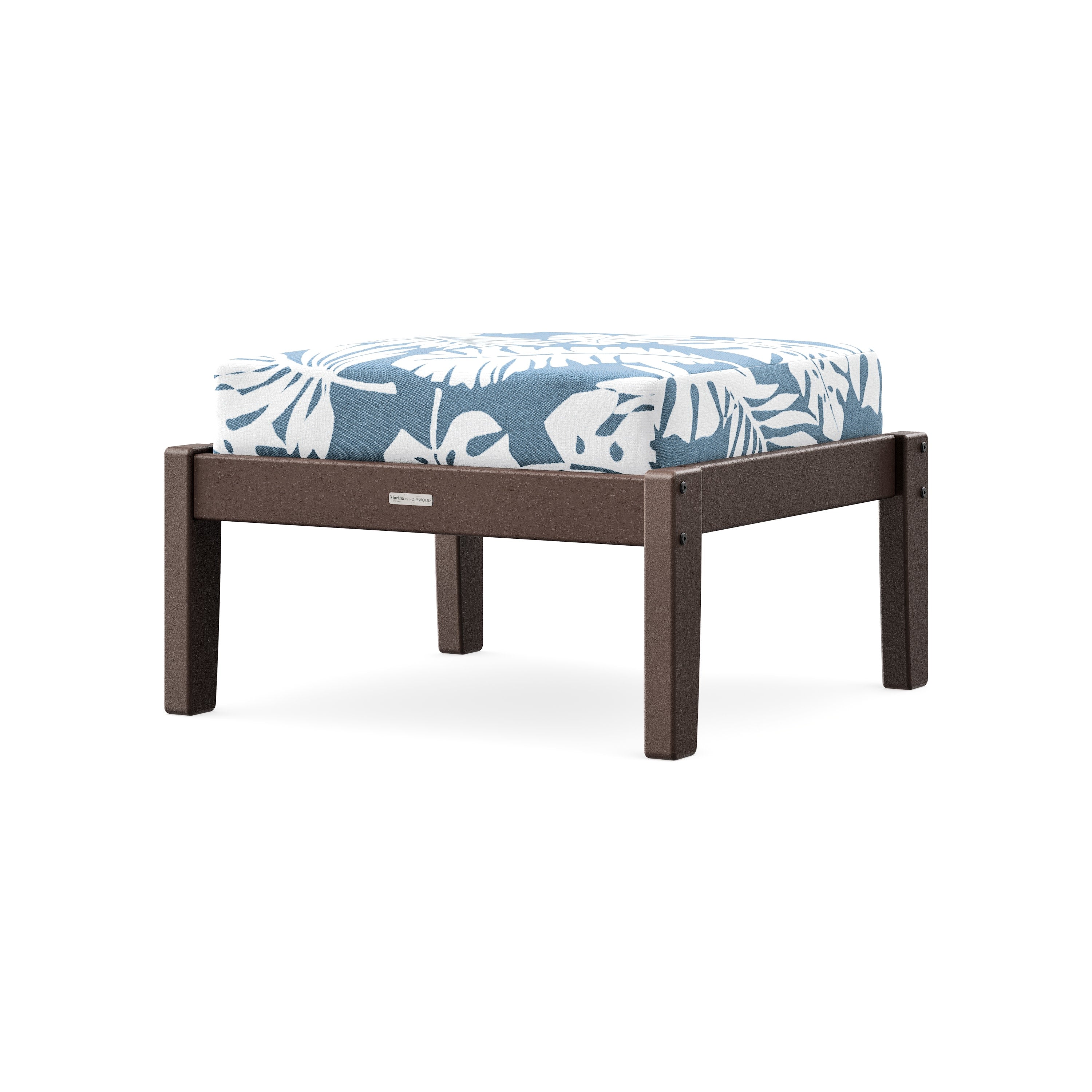 Chinoiserie Deep Seating Ottoman in Mahogany / Leaf Sky Blue