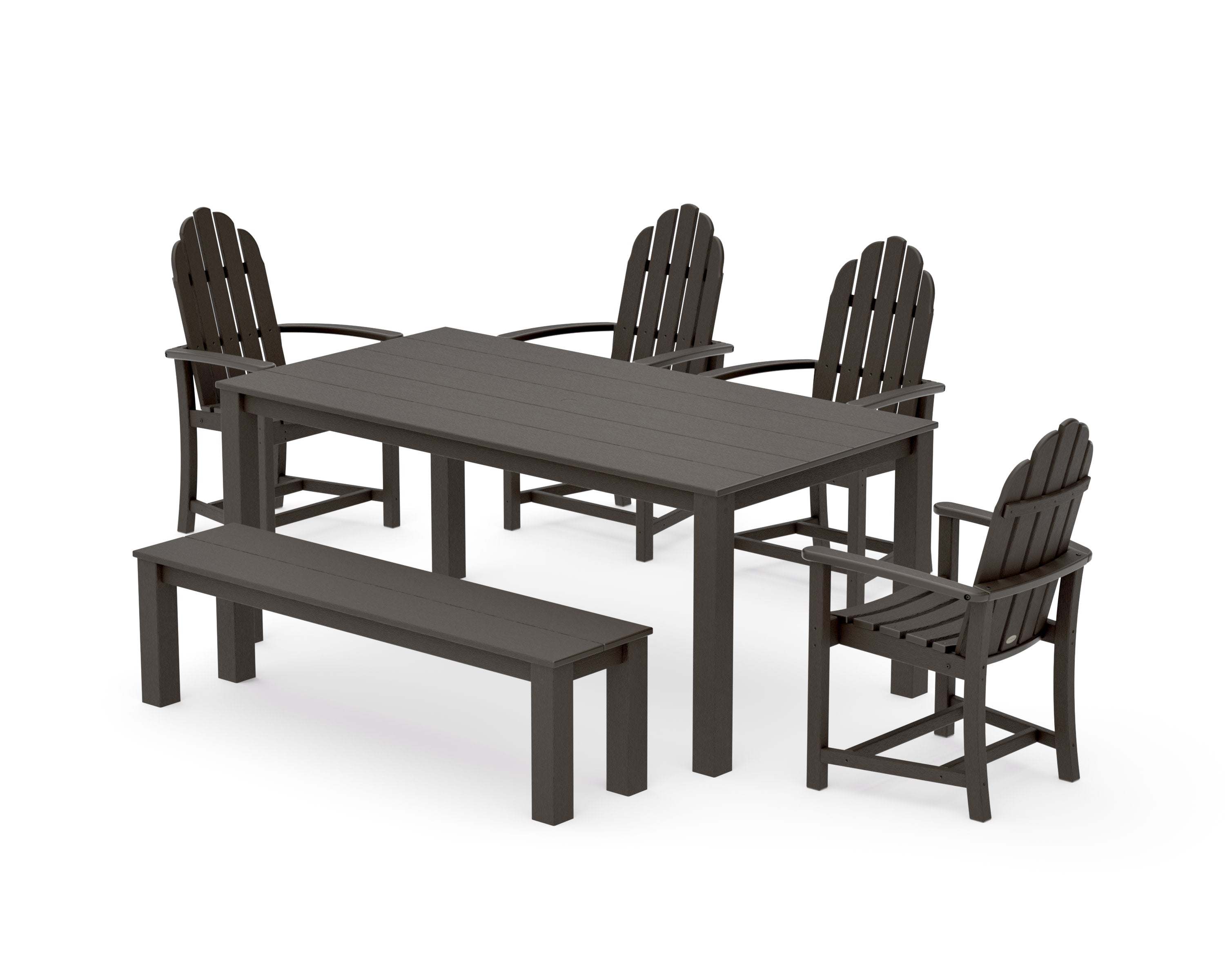 Classic Adirondack 6-Piece Parsons Dining Set with Bench in Vintage Coffee