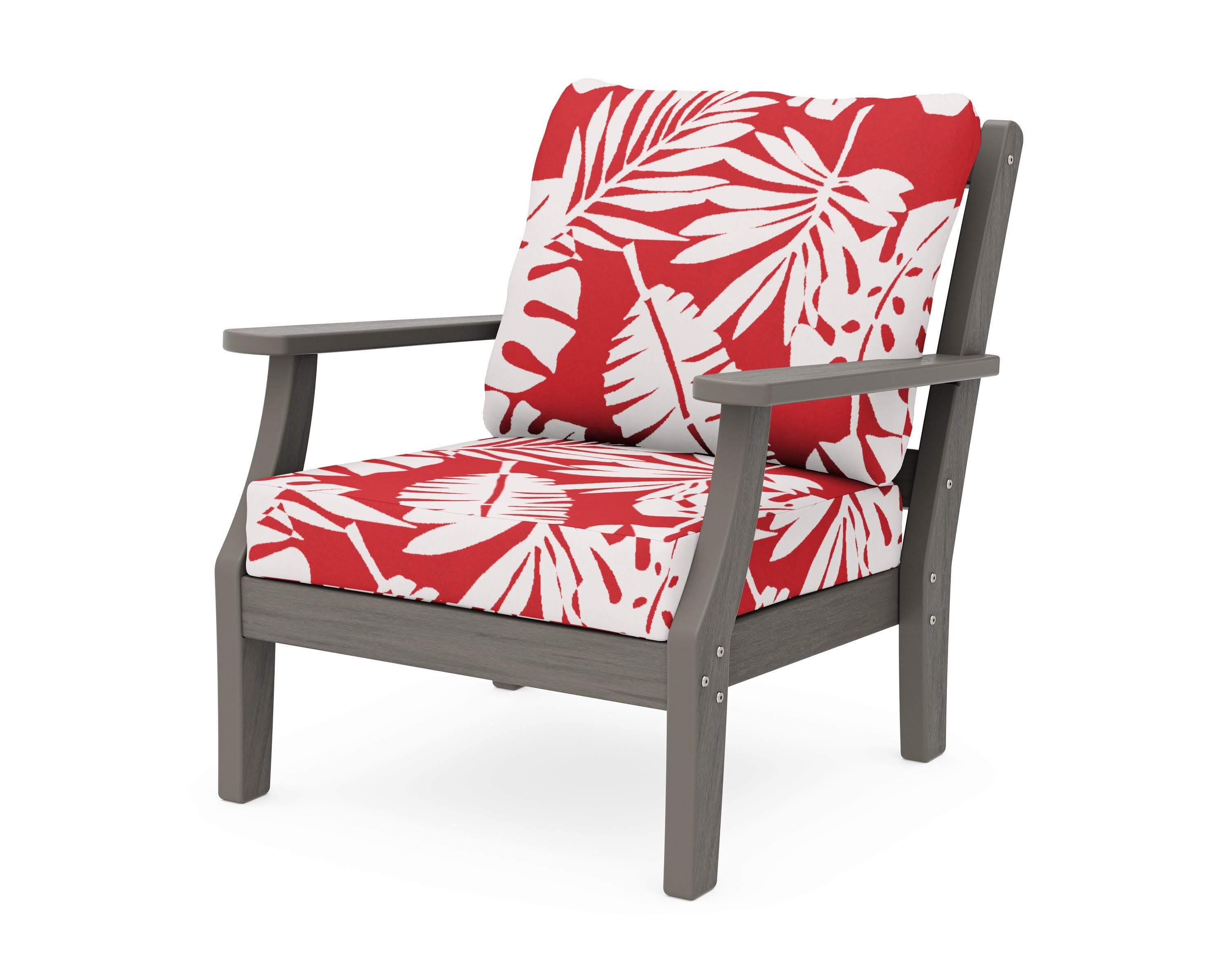 Chinoiserie Deep Seating Chair in Driftwood / Leaf Crimson