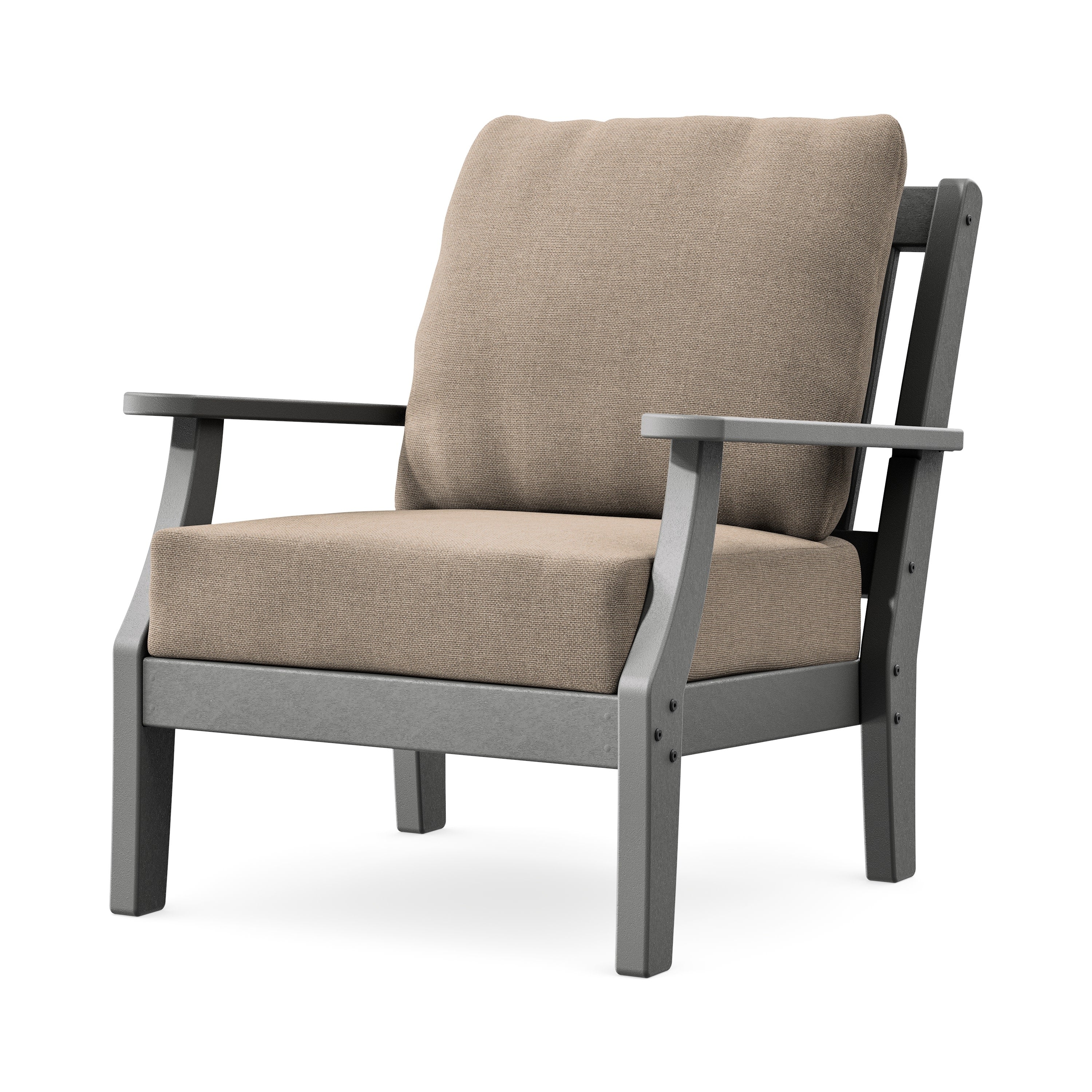 Chinoiserie Deep Seating Chair in Slate Grey / Spiced Burlap