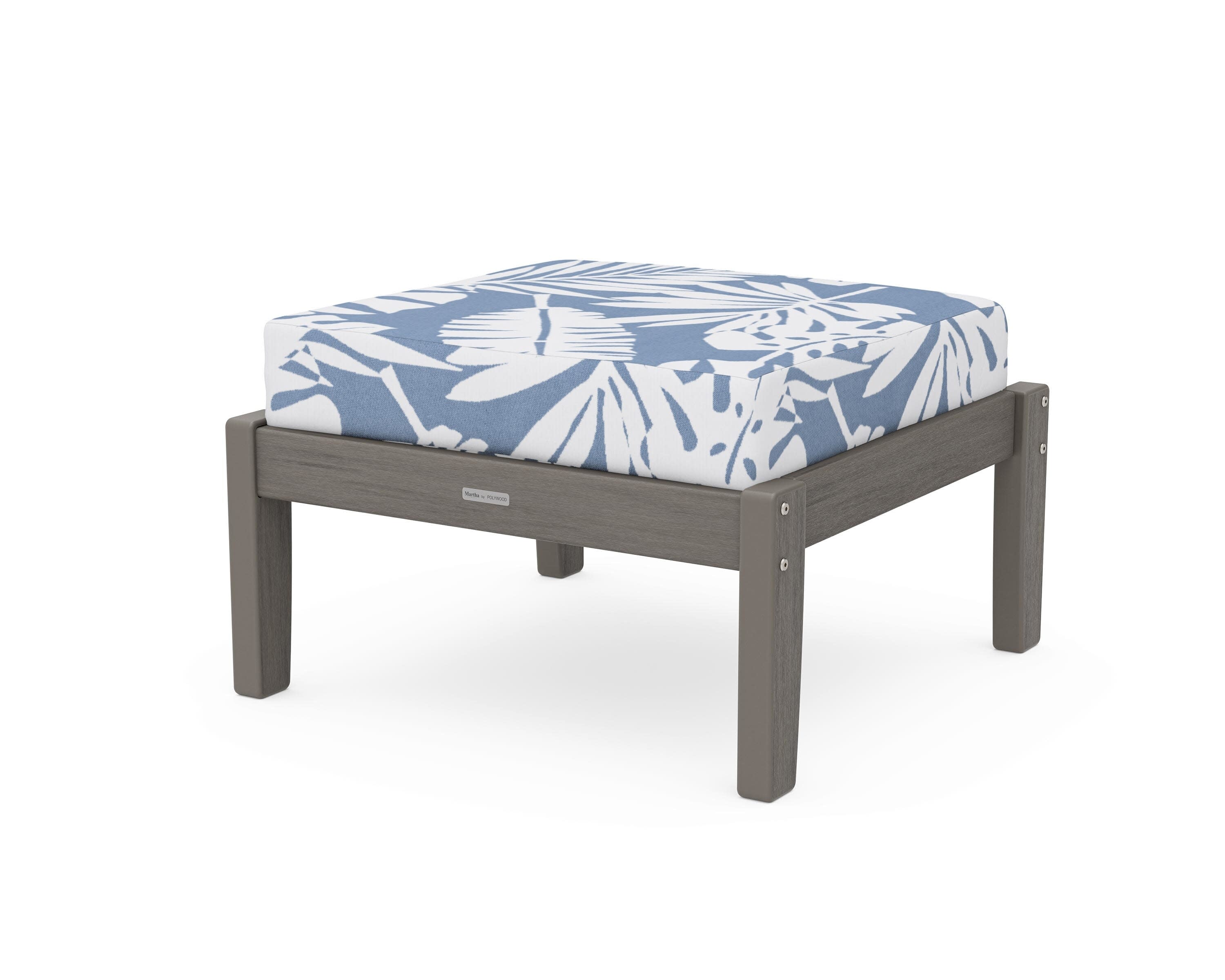 Chinoiserie Deep Seating Ottoman in Driftwood / Leaf Sky Blue