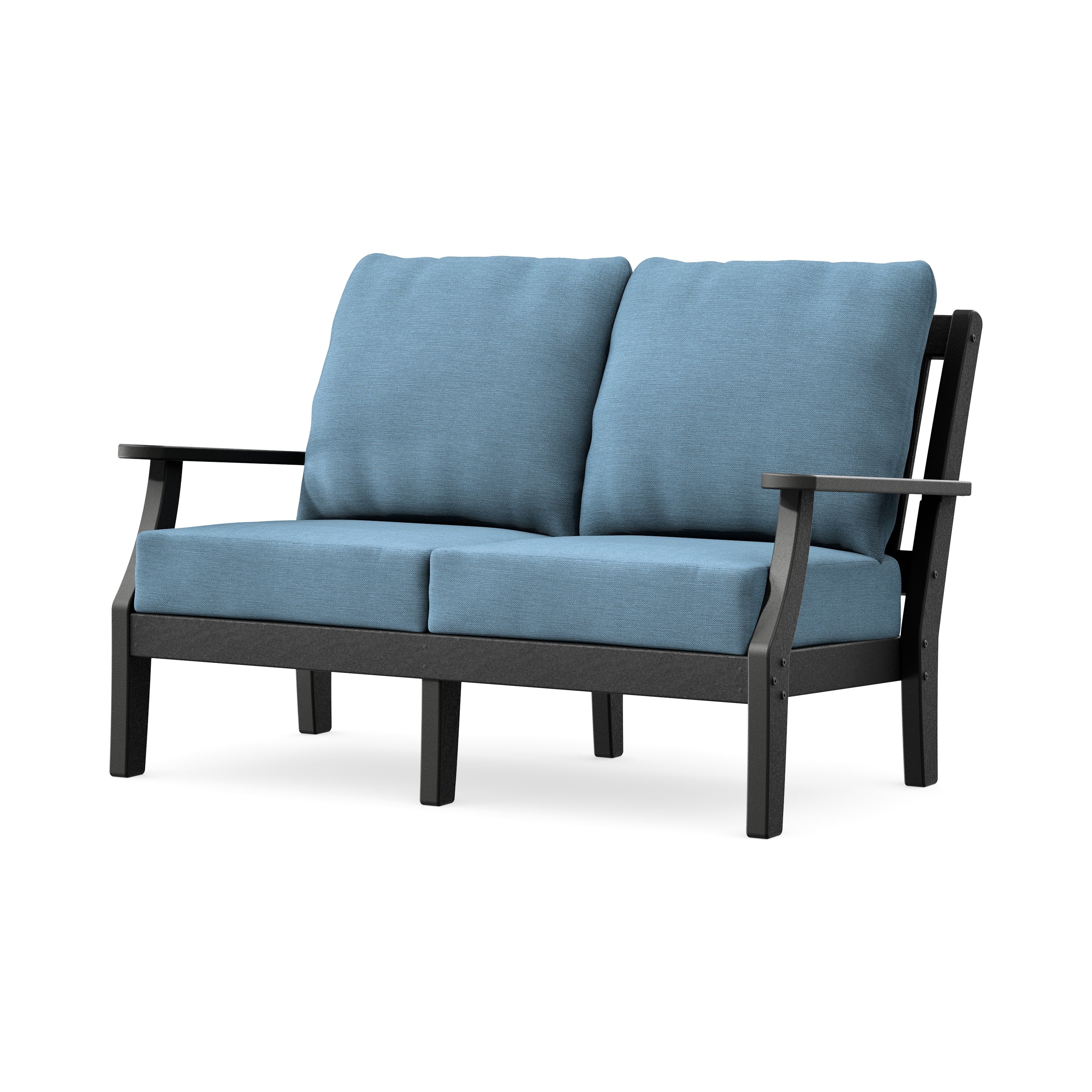 Chinoiserie Deep Seating Loveseat in Black / Sky Blue