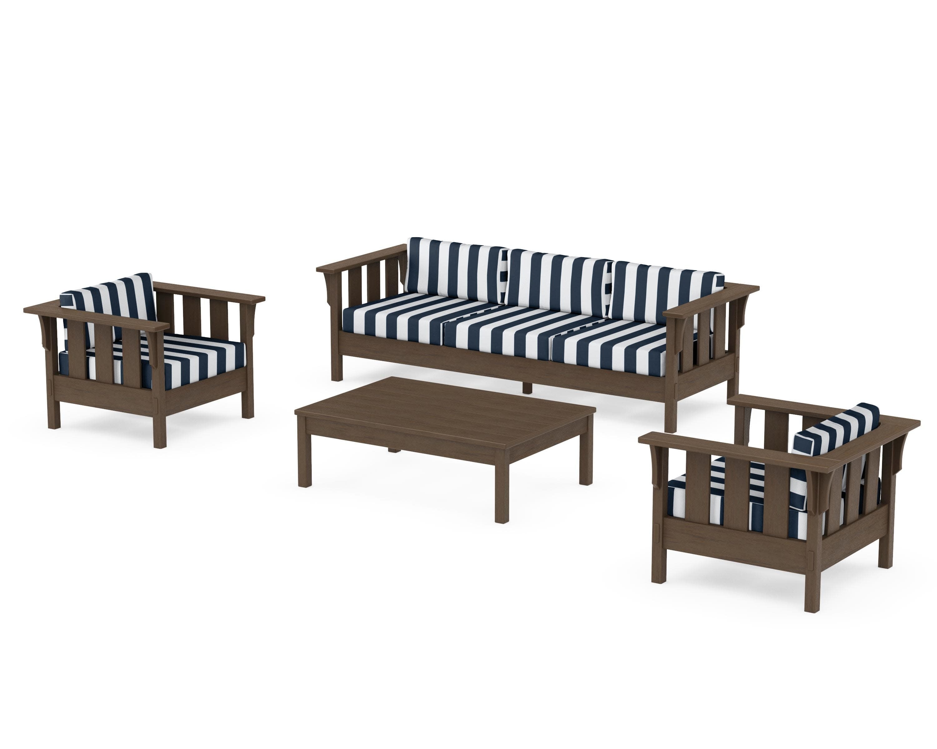 Acadia 4-Piece Deep Seating Set with Sofa in Kona / Cabana Stripe Marine Indigo