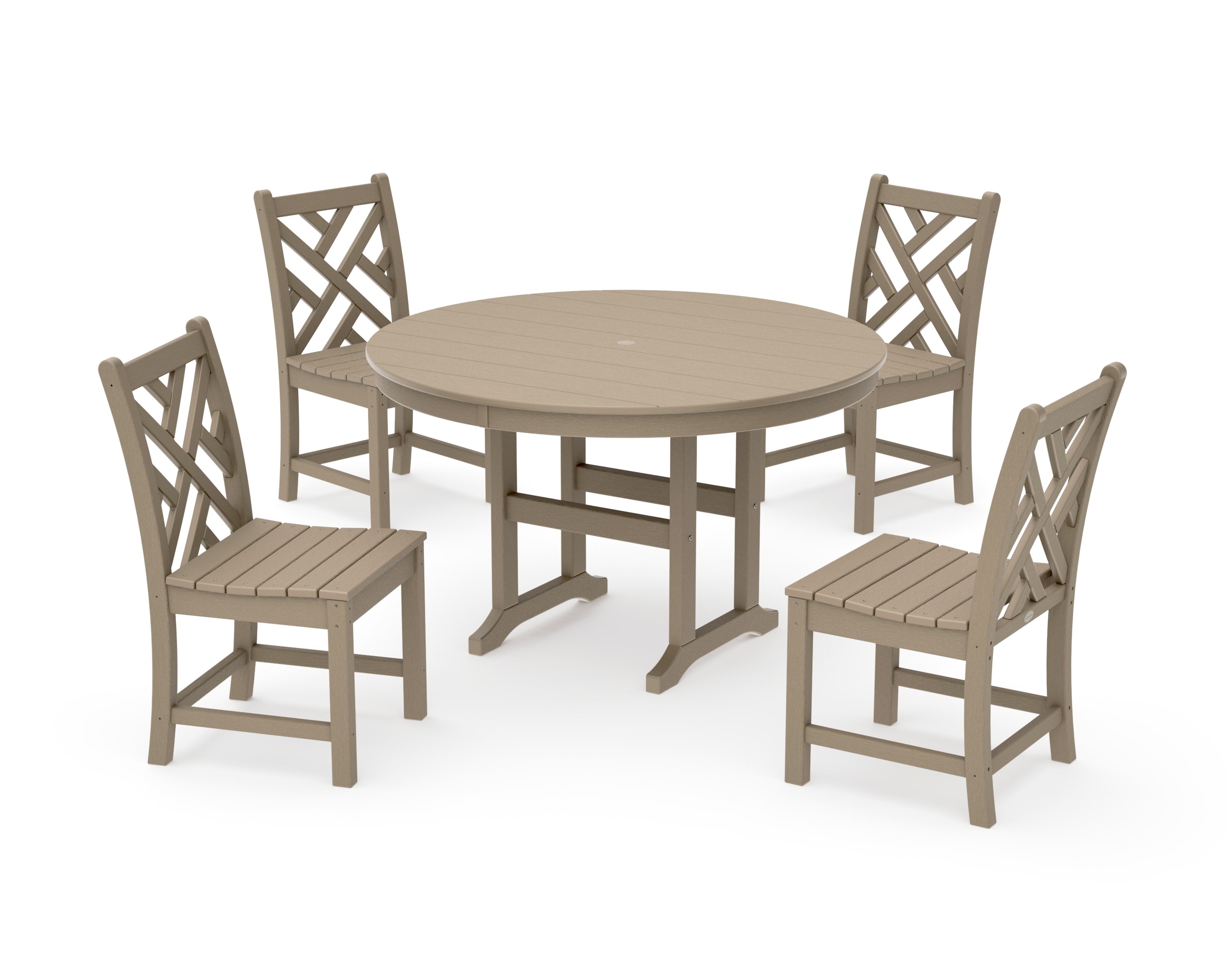 Chippendale 5-Piece Round Farmhouse Side Chair Dining Set in Vintage Sahara