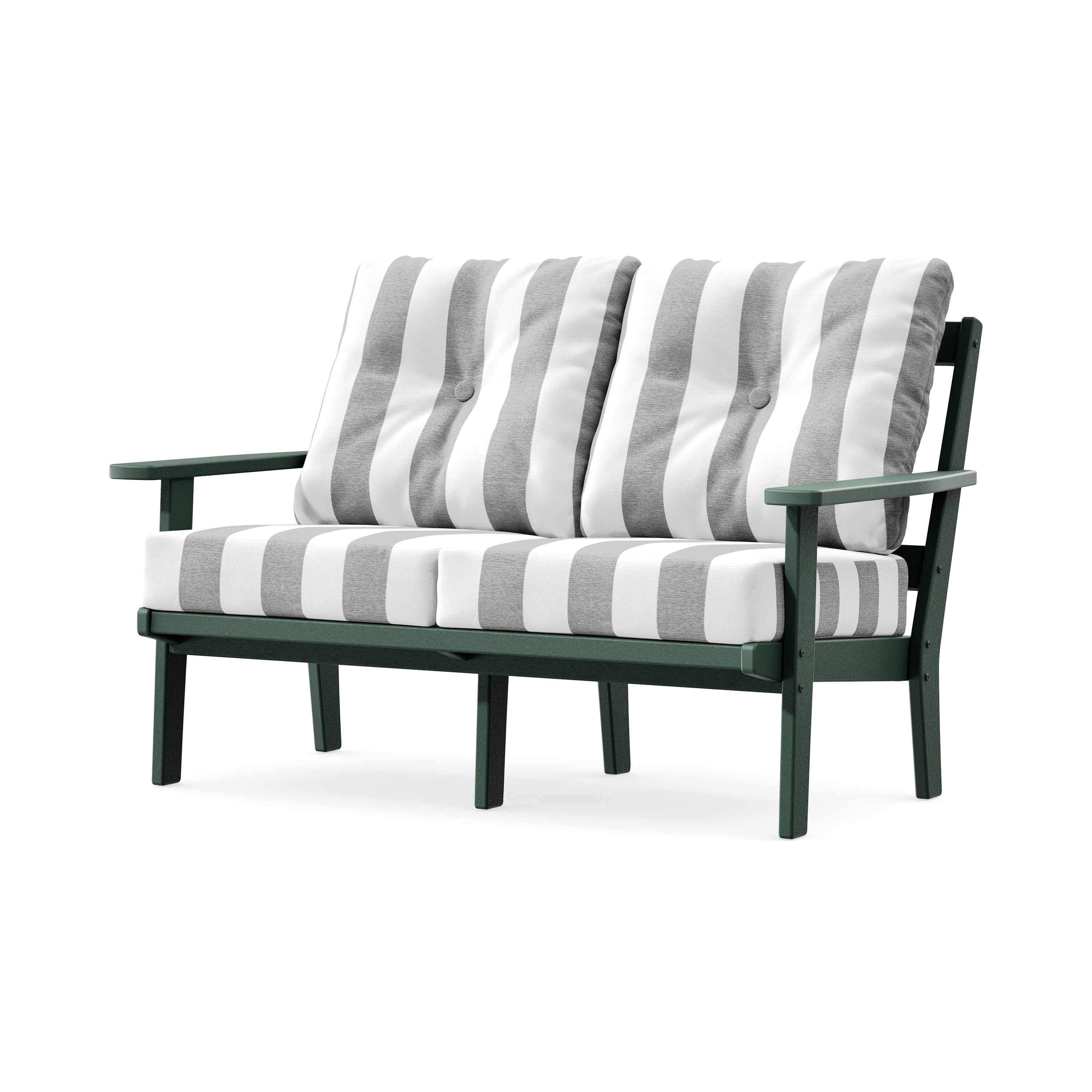 Prairie Deep SeatingLoveseat in Green / Cabana Stripe Grey Mist