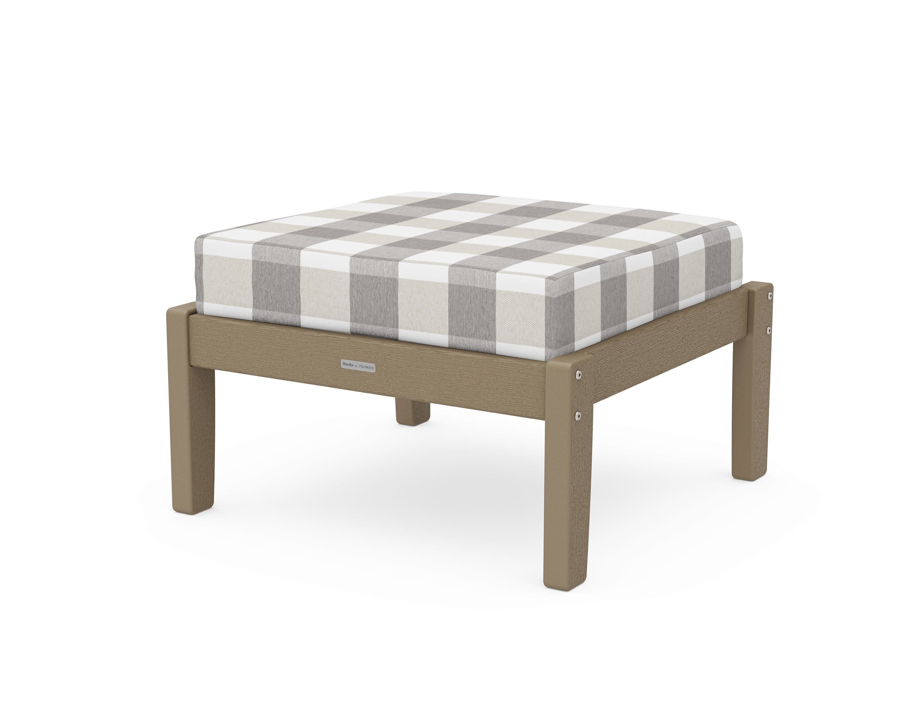 Chinoiserie Deep Seating Ottoman in Vintage Sahara / Buffalo Plaid Grey Mist