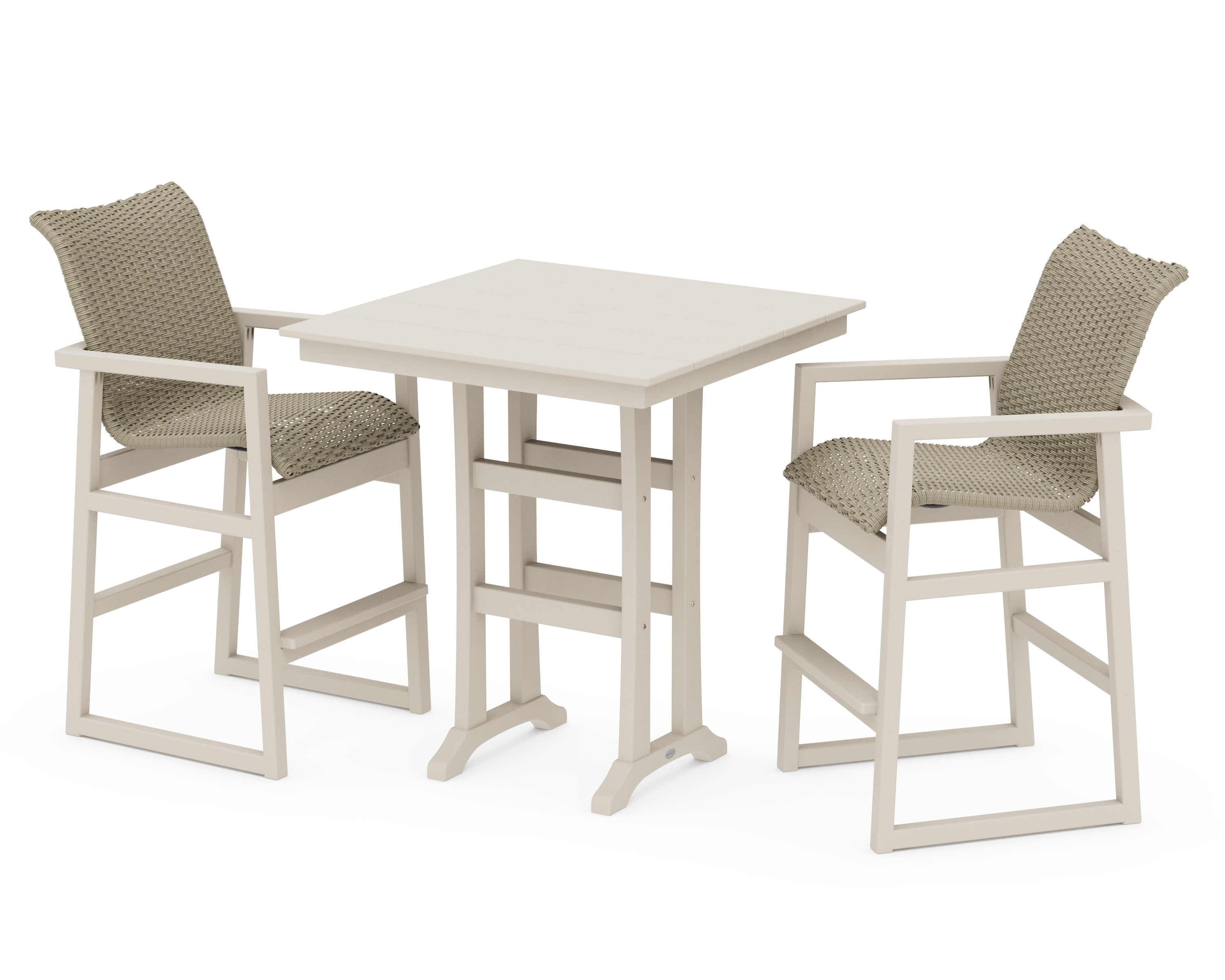 EDGE Woven 3-Piece Farmhouse Bar Set with Trestle Legs in Sand / Dune Grass