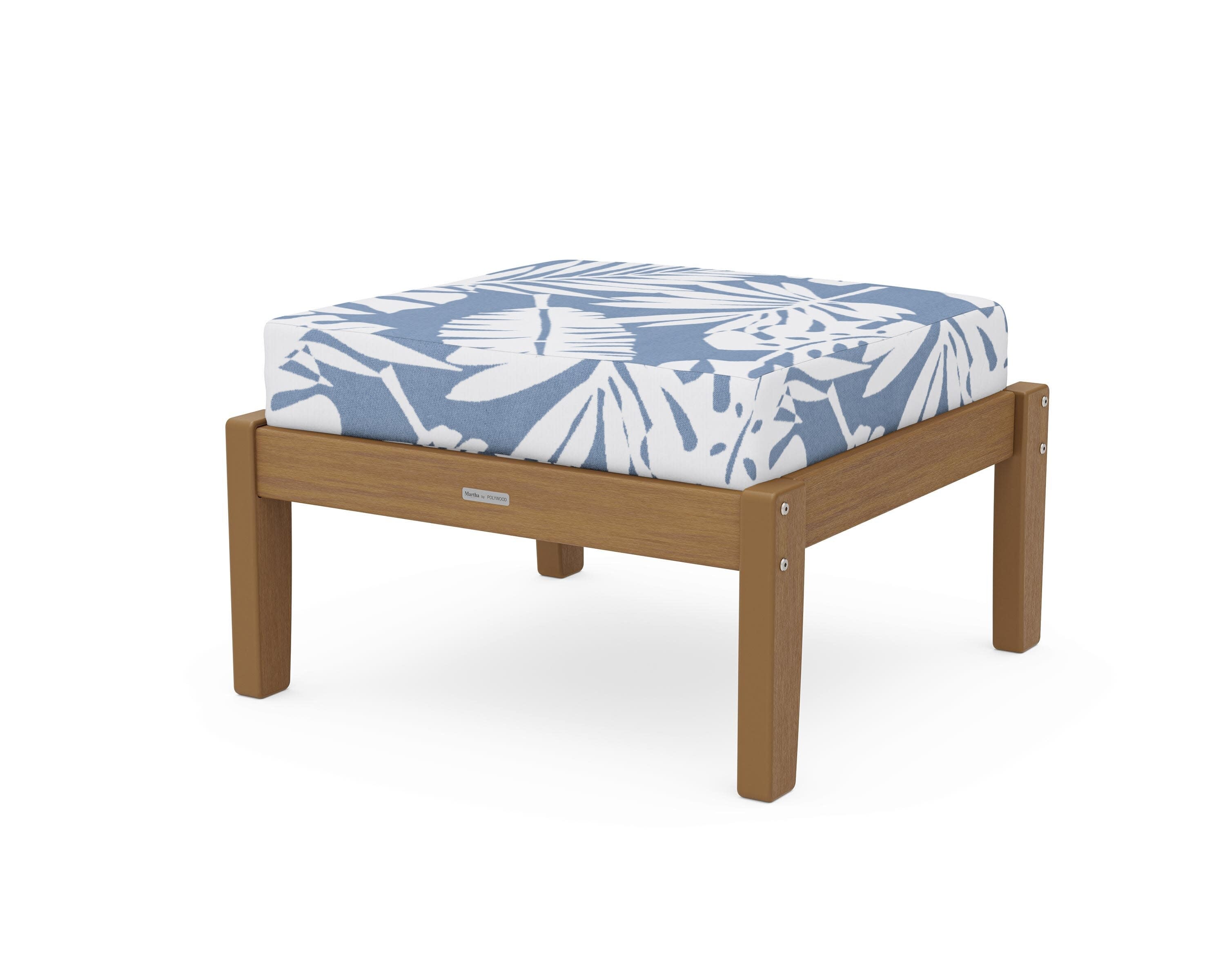 Chinoiserie Deep Seating Ottoman in Natural / Leaf Sky Blue