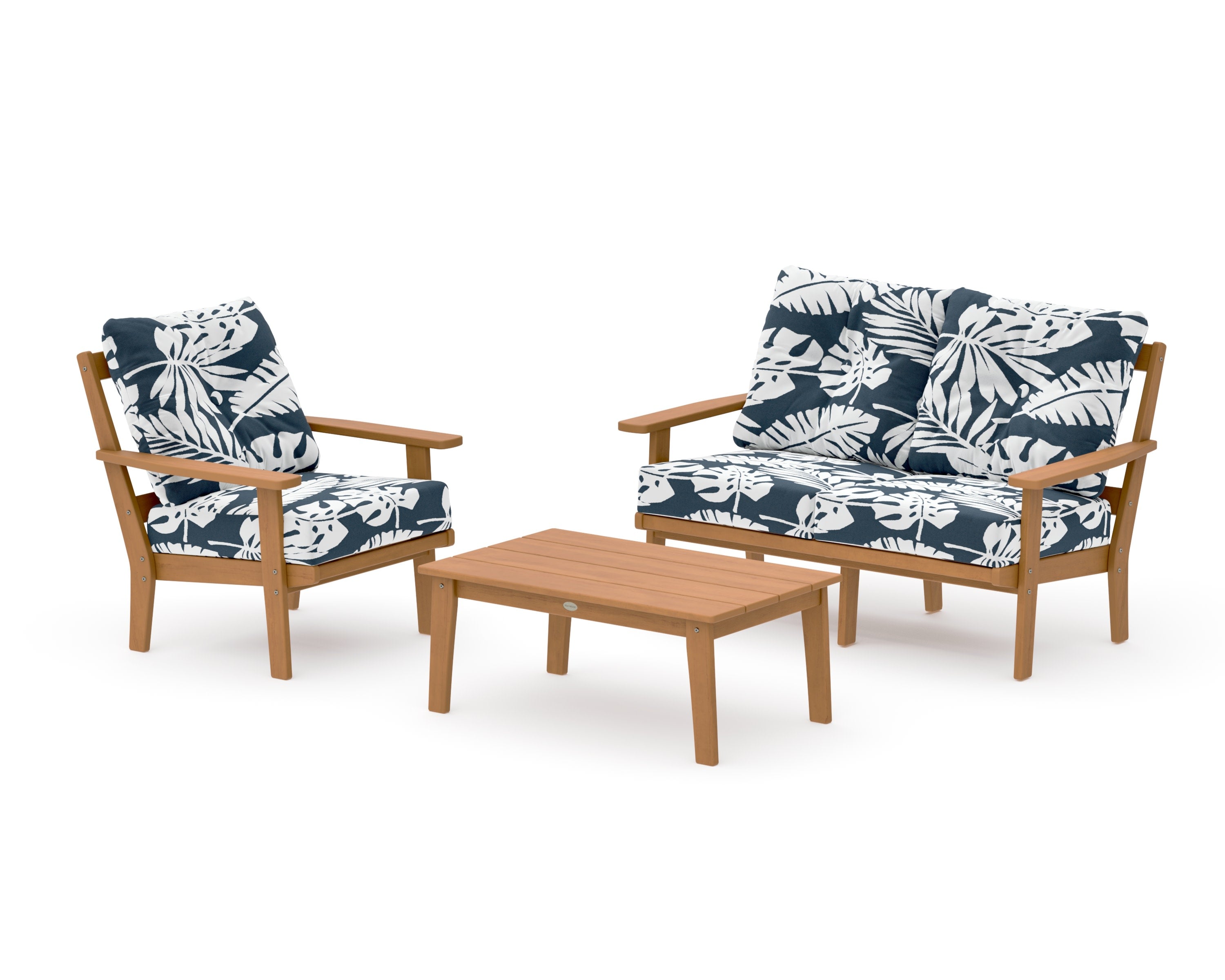 Prairie 3-Piece Deep Seating Set with Loveseat in Natural / Leaf Marine Indigo