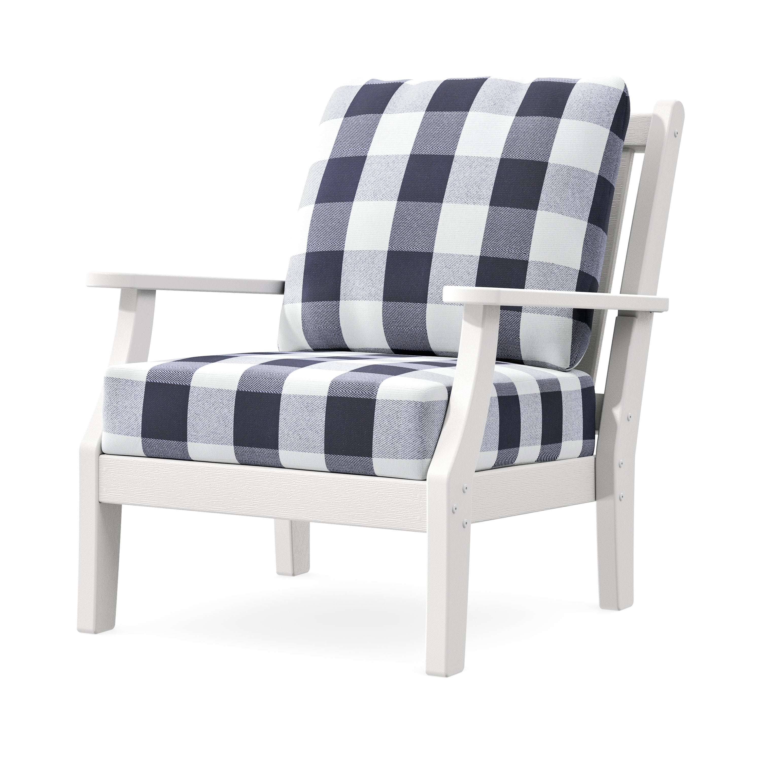 Wovendale Deep Seating Chair in Vintage White / Buffalo Plaid Navy