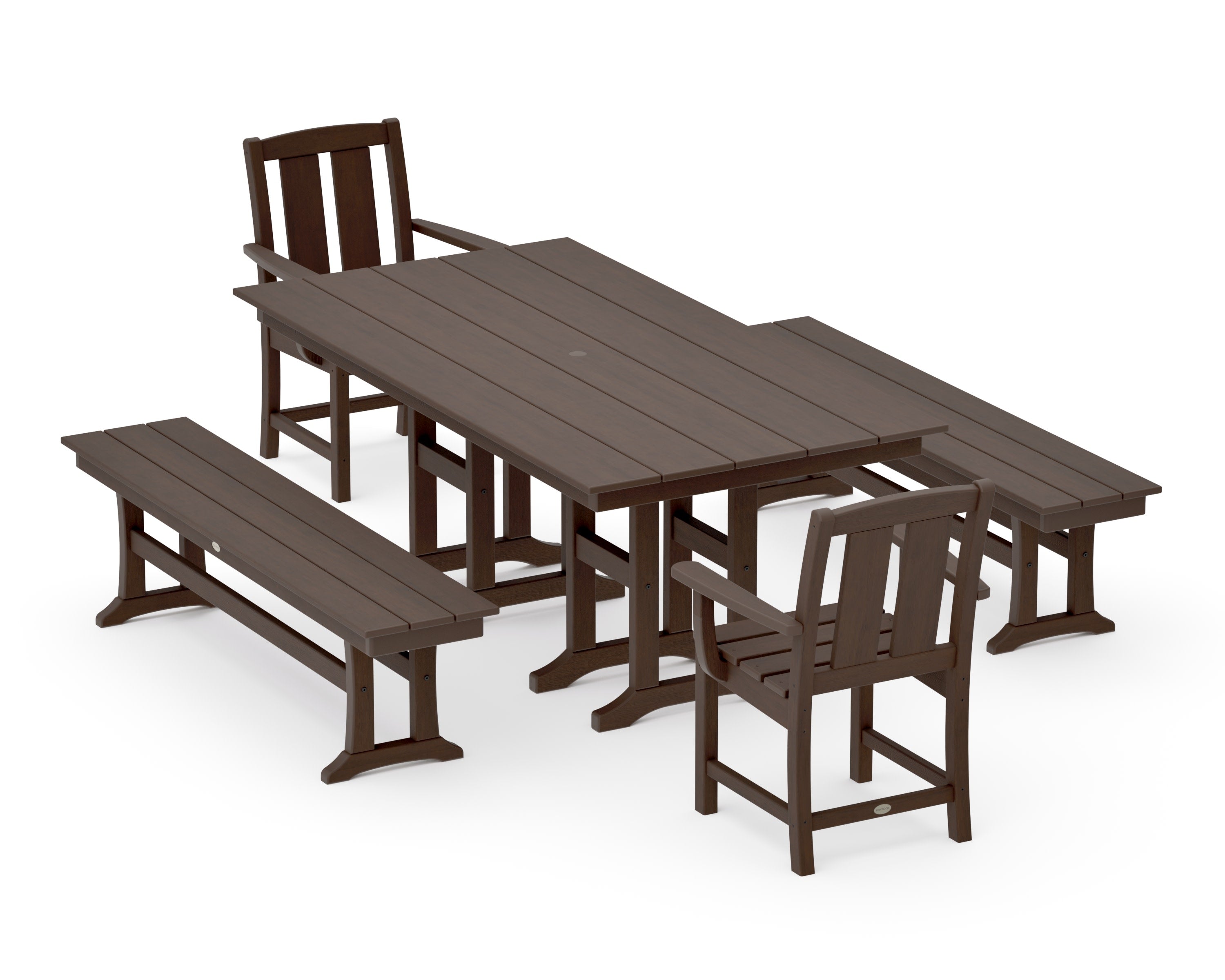 Mission 5-Piece Farmhouse Dining Set with Benches in Kona