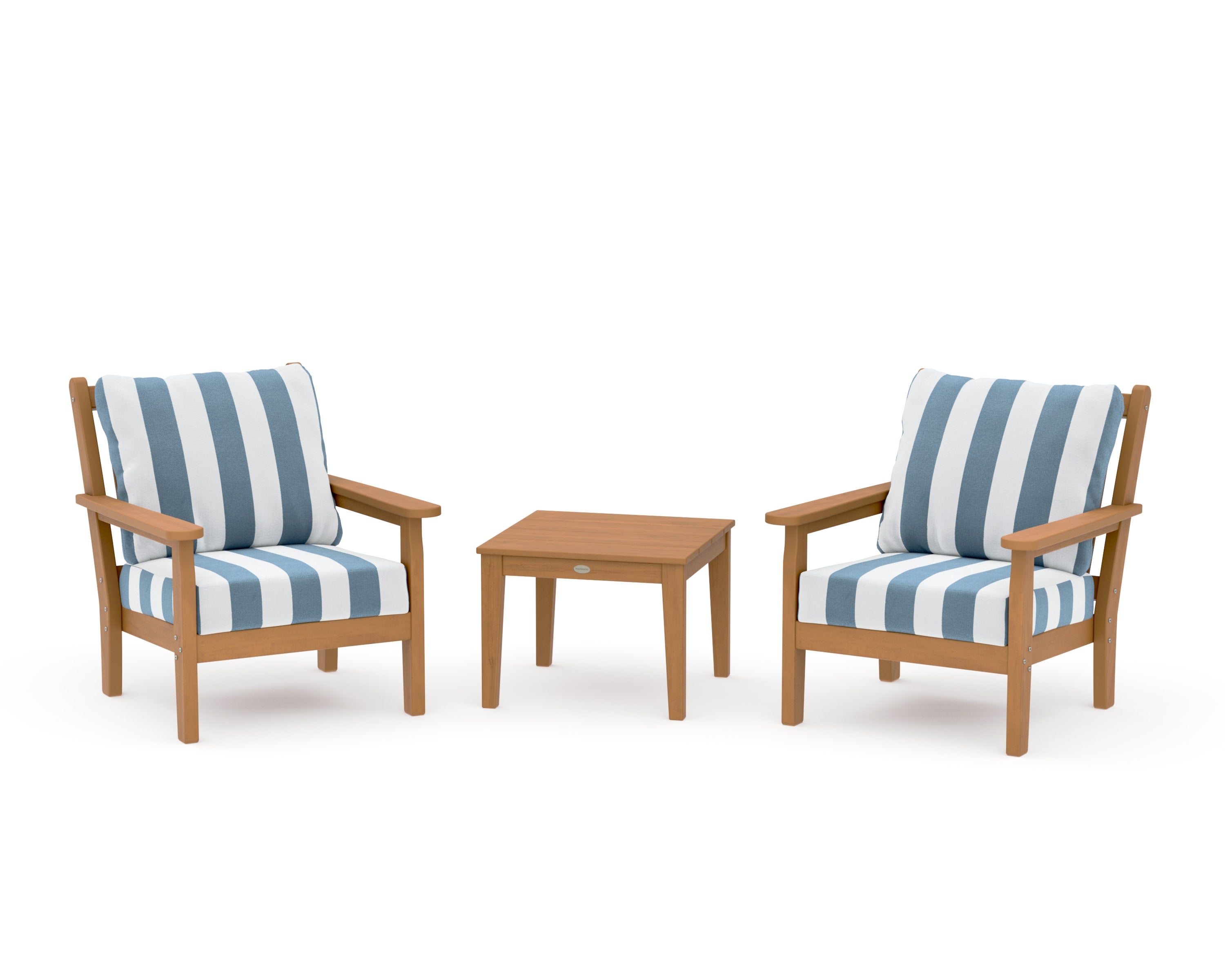 Chippendale 3-Piece Deep Seating Set in Natural / Cabana Stripe Sky Blue