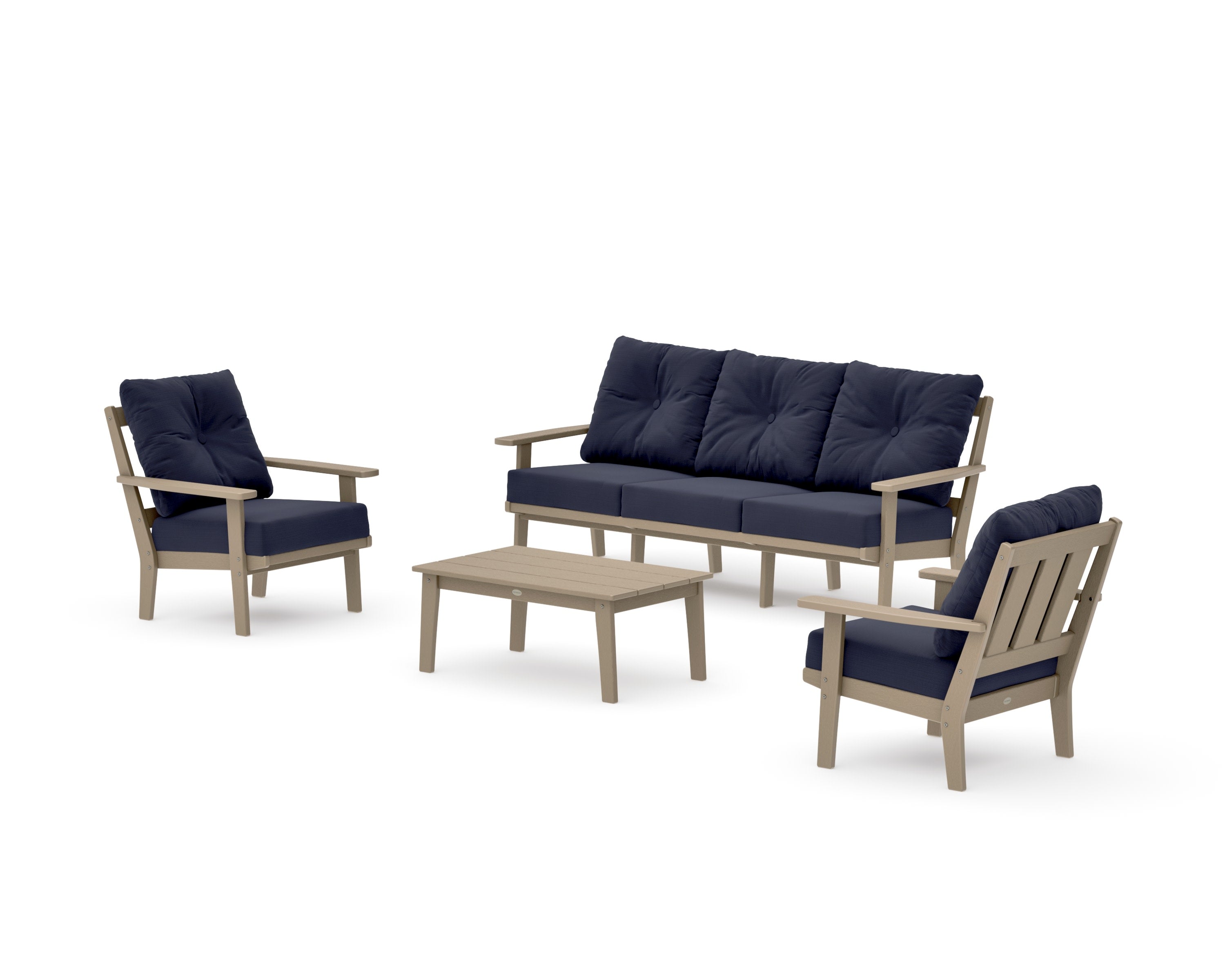 Oxford 4-Piece Deep Seating Set with Sofa in Vintage Sahara / Navy Linen
