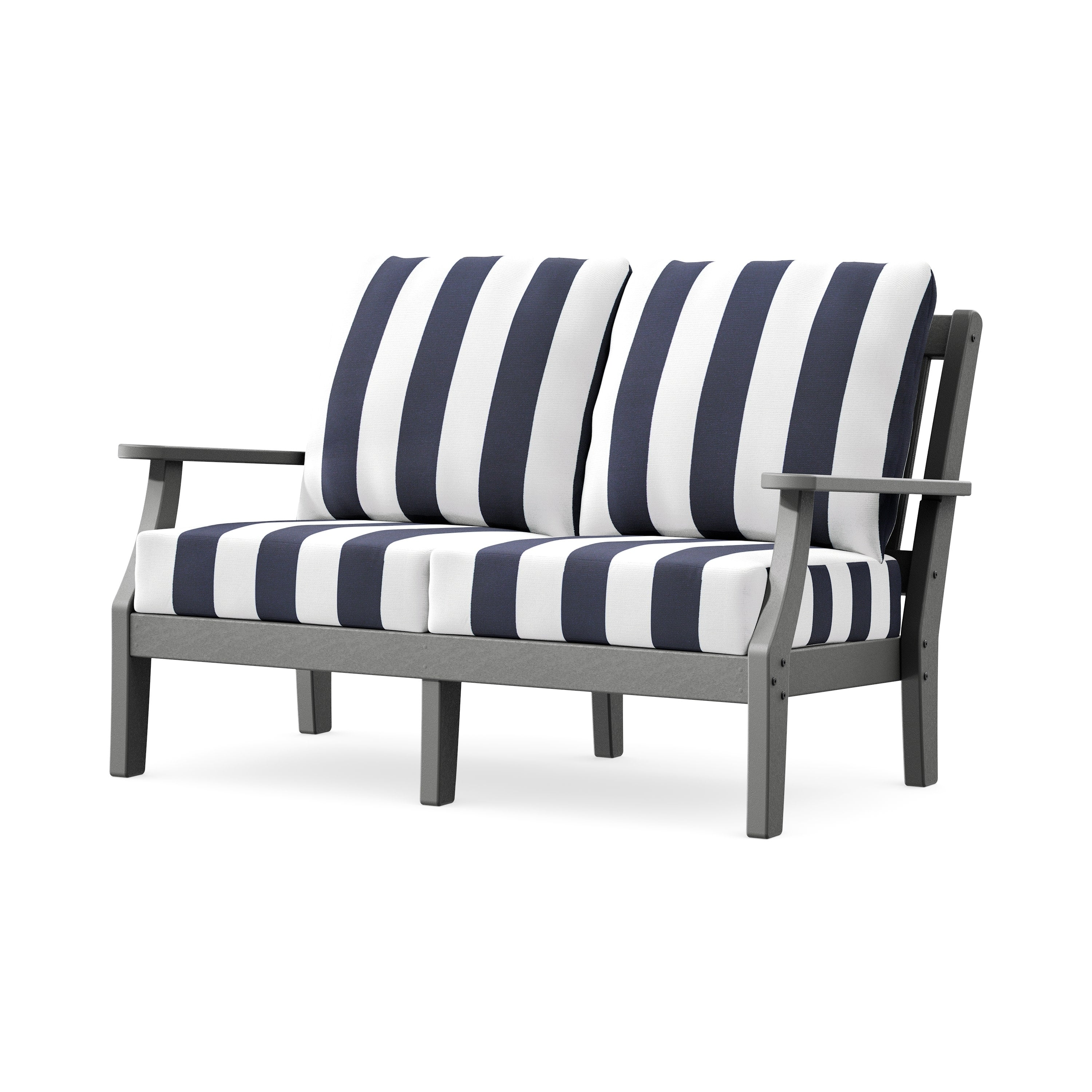 Chinoiserie Deep Seating Loveseat in Slate Grey / Cabana Stripe Navy