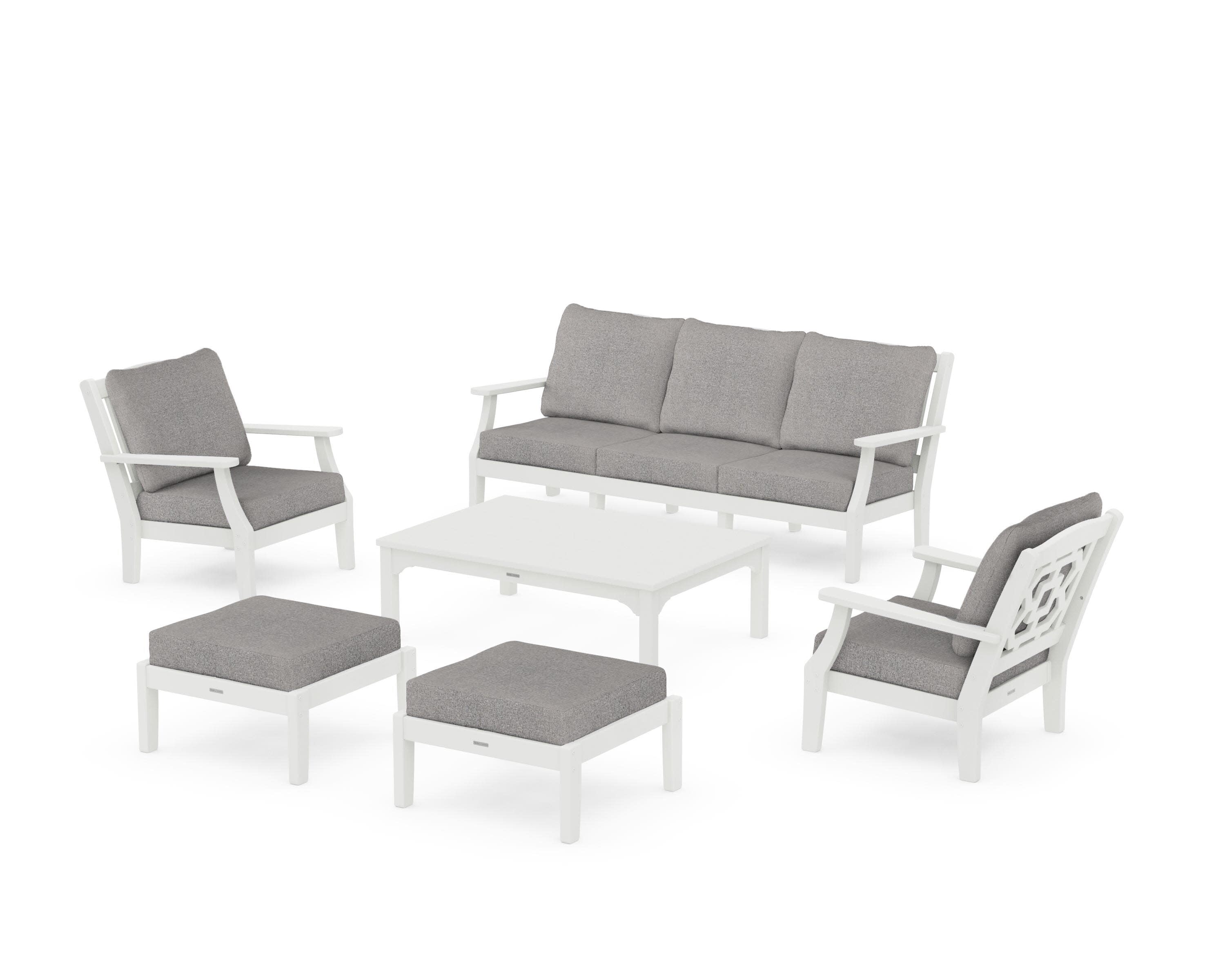 Chinoiserie 6-Piece Lounge Sofa Set in Vintage White / Grey Mist