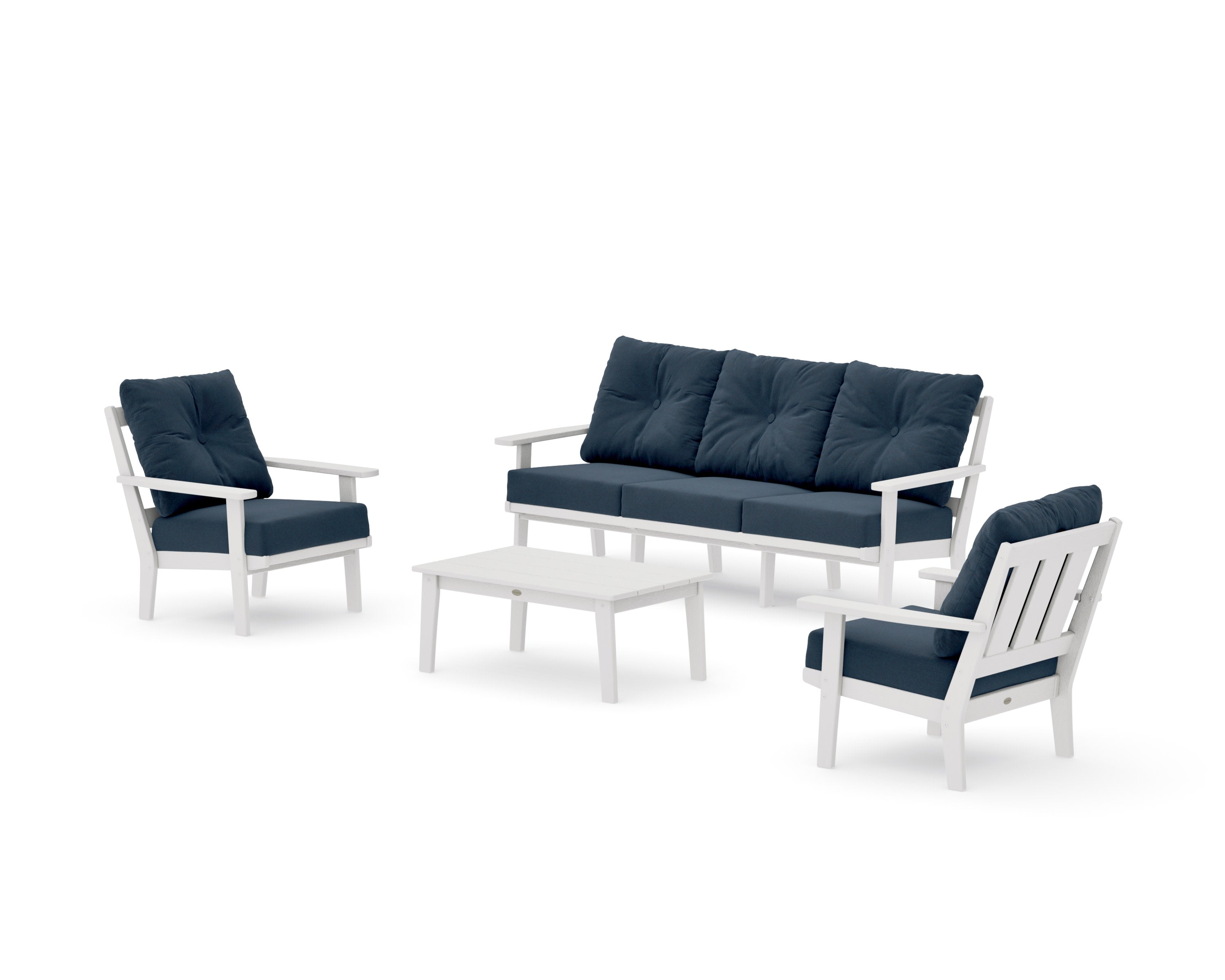 Oxford 4-Piece Deep Seating Set with Sofa in Vintage White / Marine Indigo
