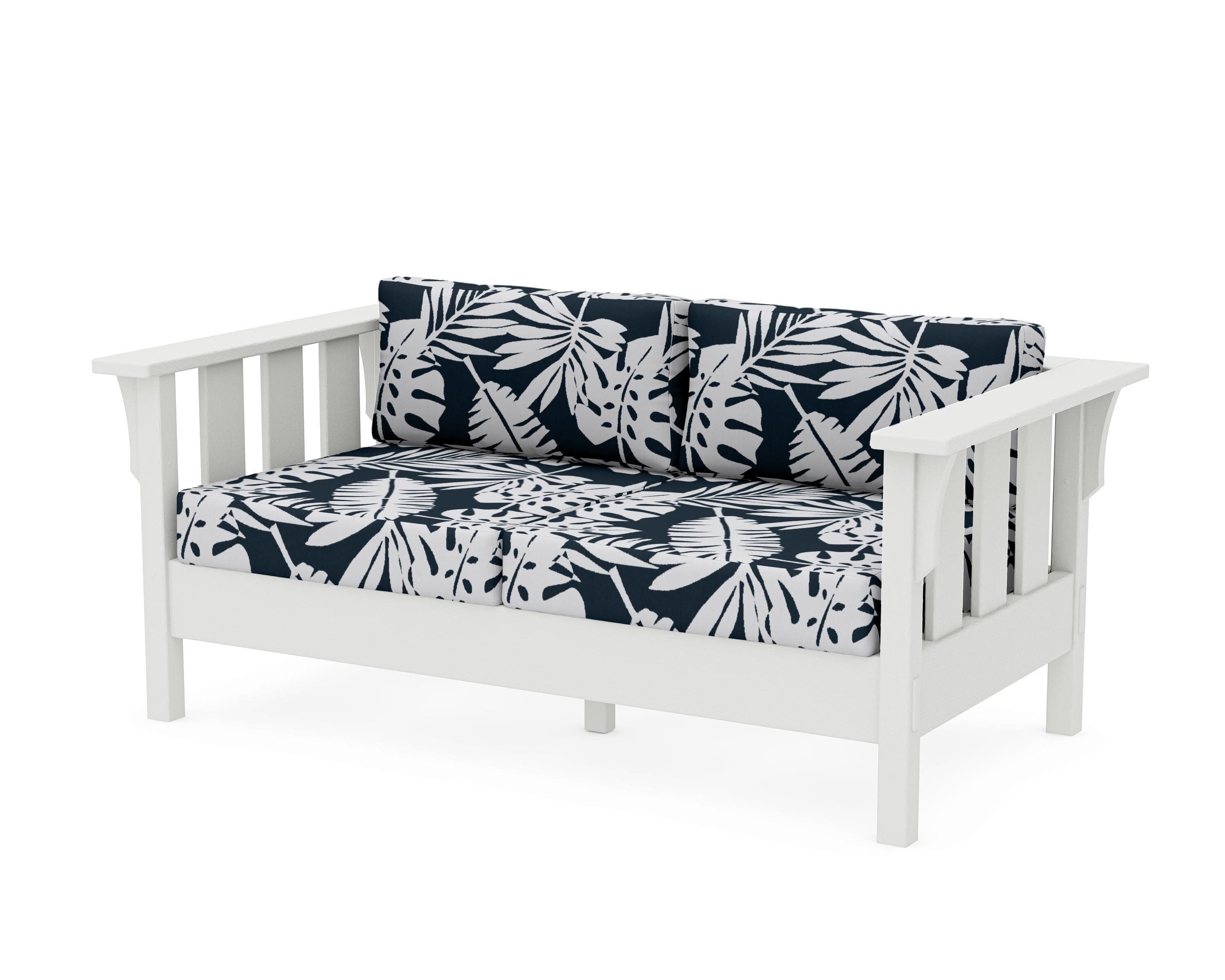 Acadia Deep Seating Loveseat in Vintage White / Leaf Marine Indigo